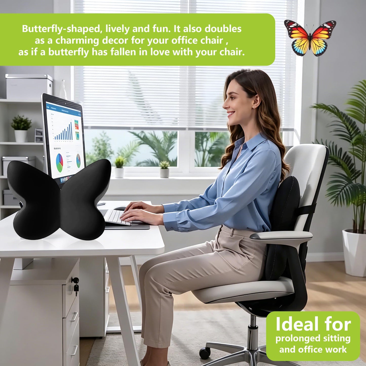 FoKon Ergonomic Back Cushion for Lower Pain Relief, Momery Foam Back Pillow, Lumbar Support for Office Chair Back Support for Computer Chairs, Gaming,Home - Working,Removable & Washable Cover（Black）