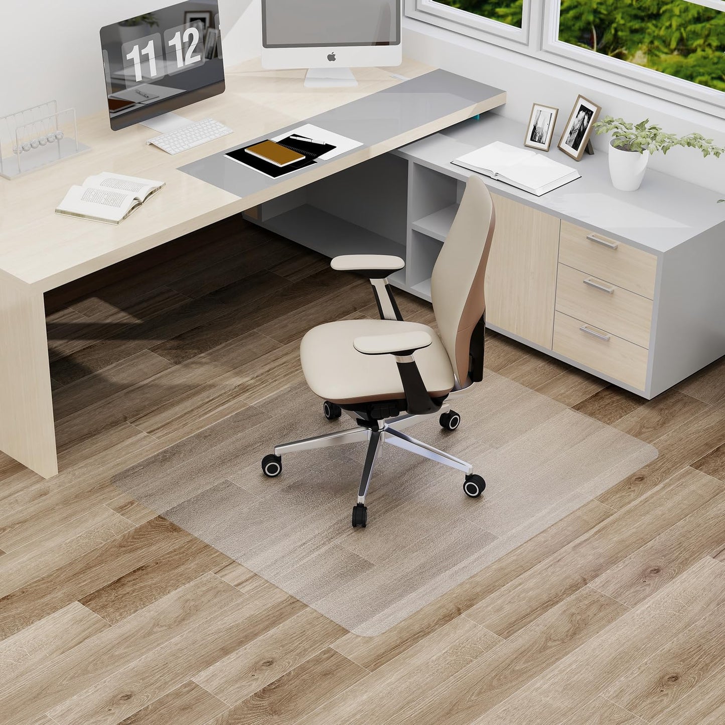 Clear Office Chair Mat, 36"x48" No Slip Vinyl Desk Chair Mat for Hard Floors, 2mm Thick Heavy-Duty Computer Floor Mat, Waterproof Rolling Chair Floor Protector for Home Office