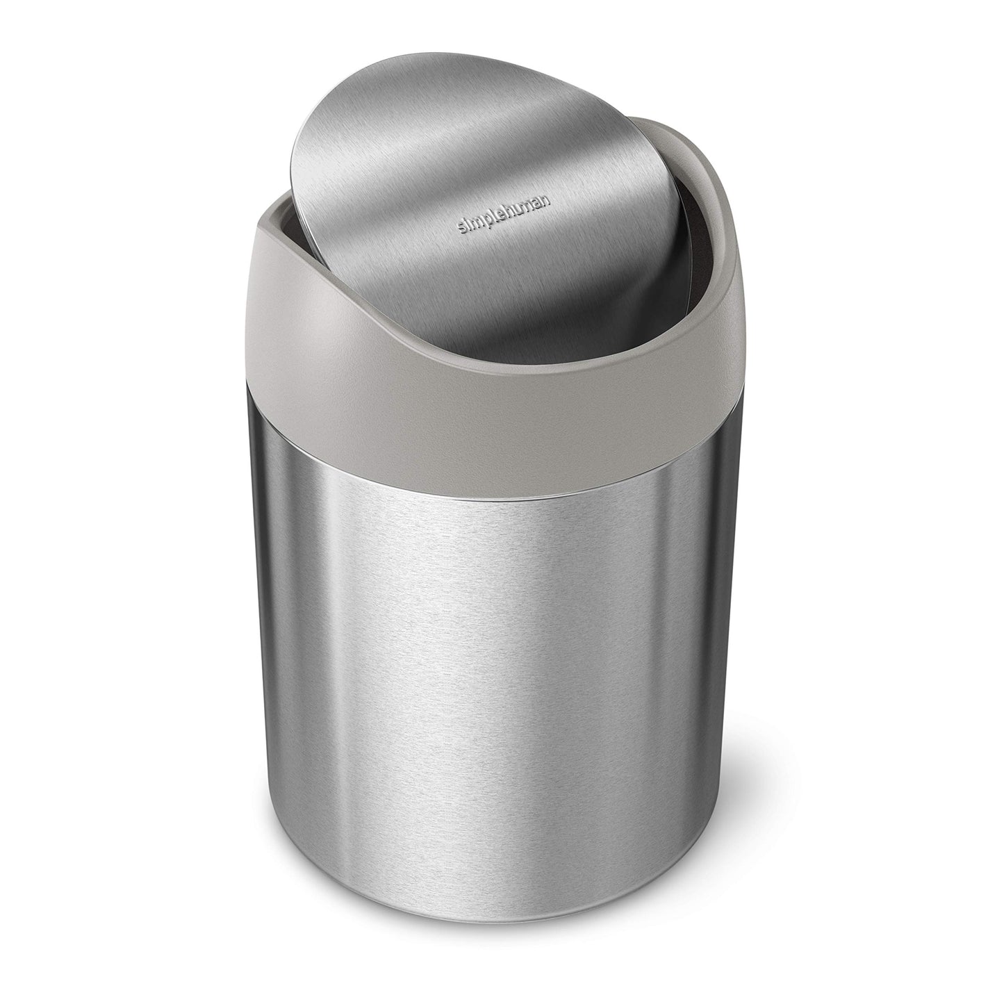 simplehuman Mini Countertop Trash Can, 1.5L / 0.4 Gallon Compact Vanity Trash Can, Balanced Swing Lid, Brushed Stainless Steel
