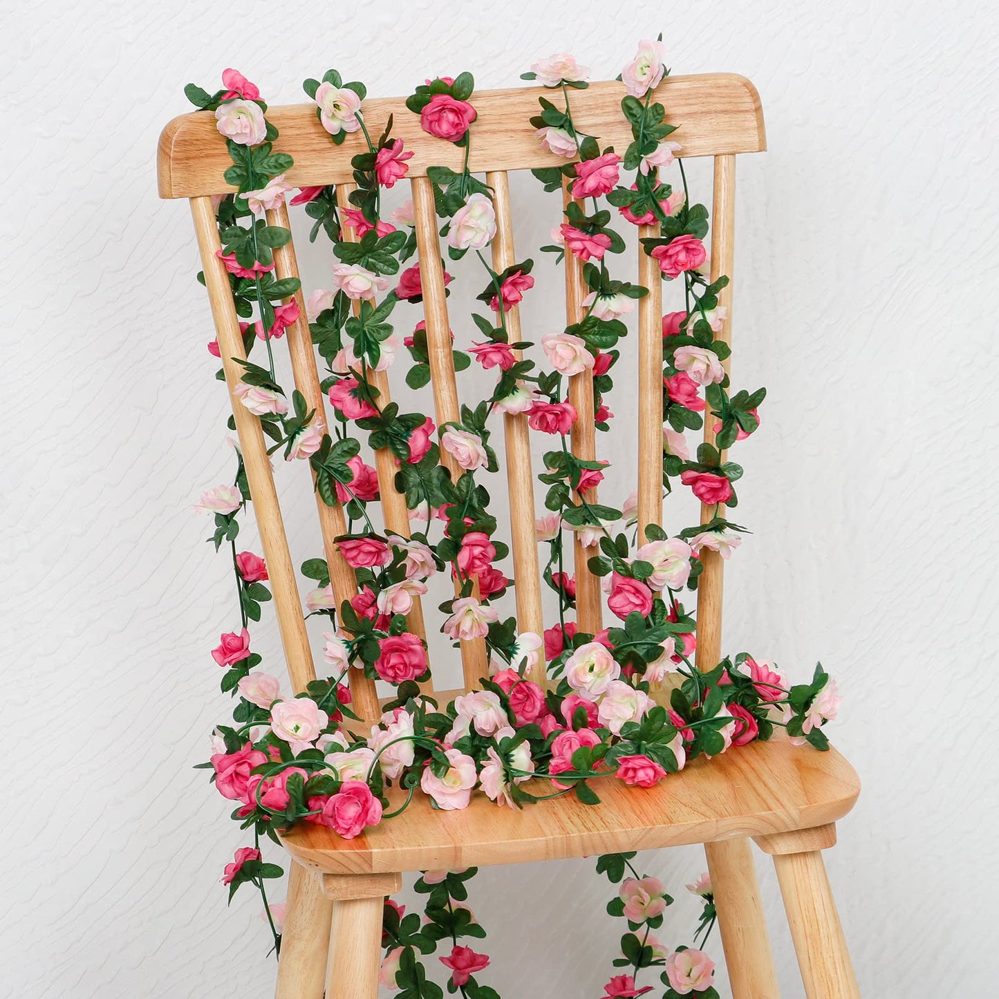 KHOYIME 18 Pack 144 FT Artificial Flower Garland, Fake Pink Roses Vines Silk Flowers Faux Plastic Outdoor Hanging Floral Ivy Garland Decoration for Wedding Arch Bedroom Home Wall Backdrop Room Decor