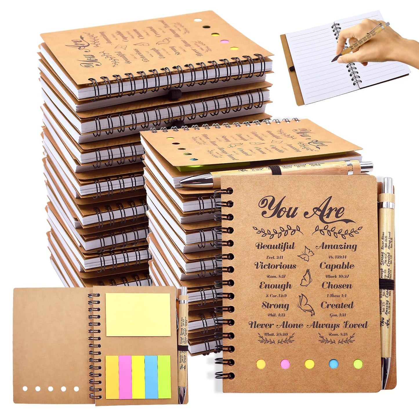 Tarevaniwa 60 Pcs/30 Set Christian Gifts Prayer Journal Set, Bible Verse Pens & Small Spiral Notebook, Bulk Church Notes Notebook Supplies - Faith Based Gifts for Women, Christian Stuff