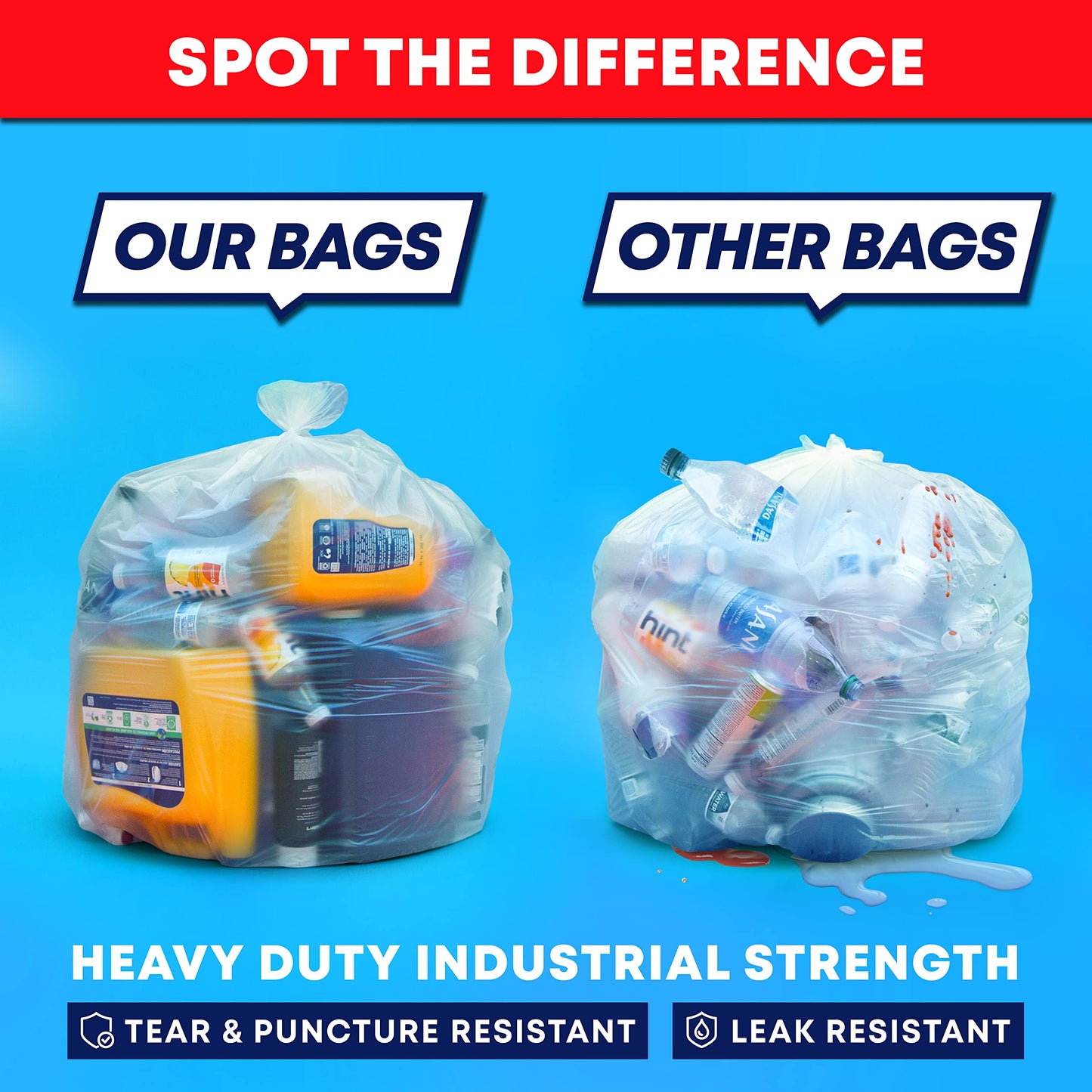 Tasker 30-33 Gallon Clear Trash Bags Heavy Duty (Mega ValuePack 250 Bags) Large Plastic Bags, Great for Recycling 30 Gallon - 32 Gallon - 35 Gallon. Clear Large Trash Bags