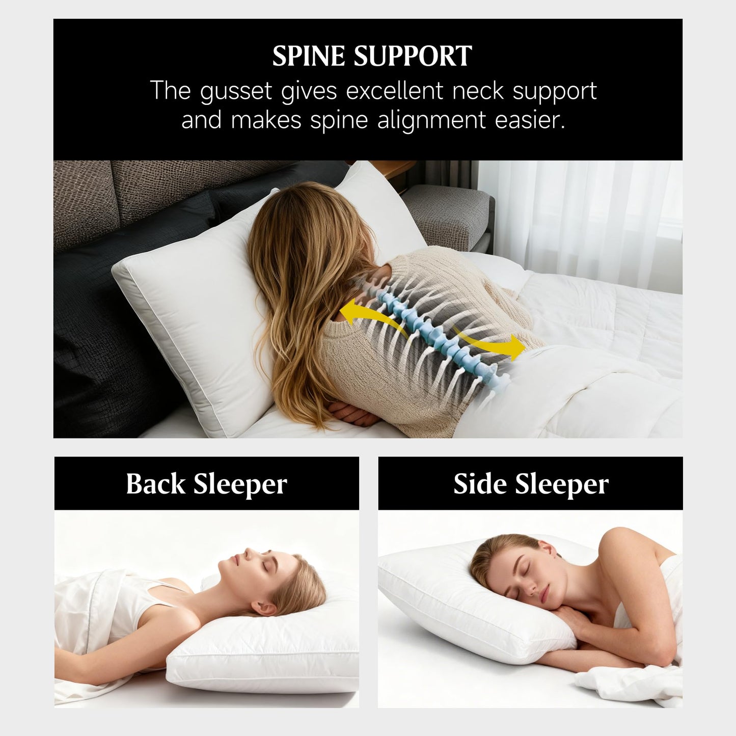 Beautyrest Goose Feather Down Fiber Gusseted Pillows, Firm Hotel Pillow Luxury Bed Pillows, 100% Cotton Cover, Queen/Jumbo Size Set of 2