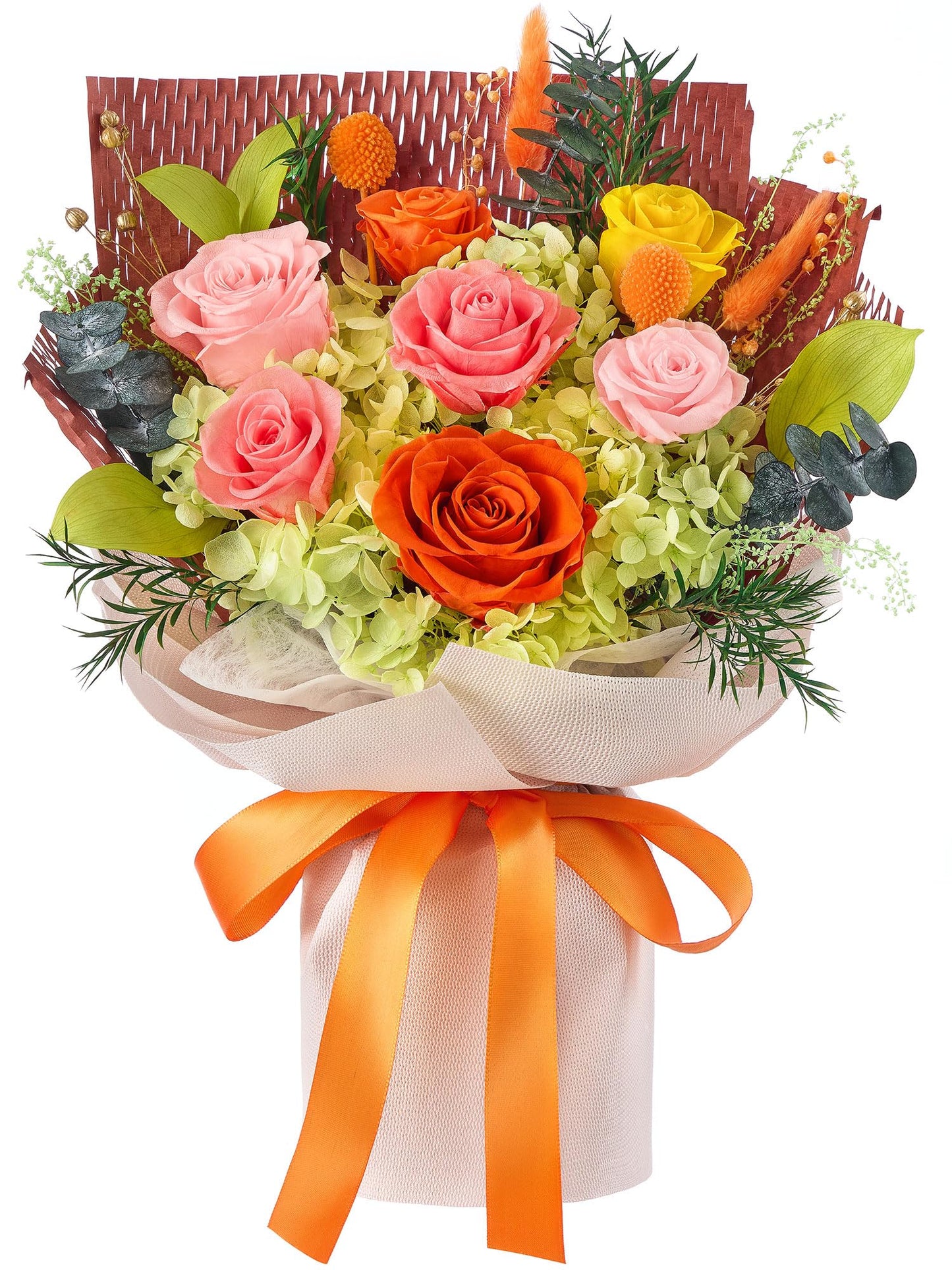 Flomoon Forever Flowers Gifts for Mom, Mothers Day Preserved Flowers Bouquet Birthday Gifts for Women, Preserved Roses for Grandma Wife Anniversary Valentines Day Christmas (7Roses, Orange)