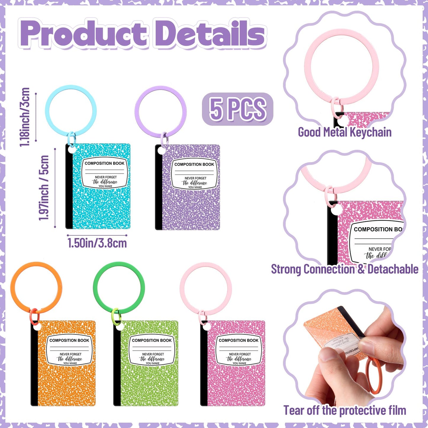 Geiserailie 5 Set Teacher Appreciation Gifts 20 oz Composition Book Tumbler Stainless Steel Cup Composition Keychains Teacher Appreciation Week Gifts Birthday End of Year Graduation (Multicolor)