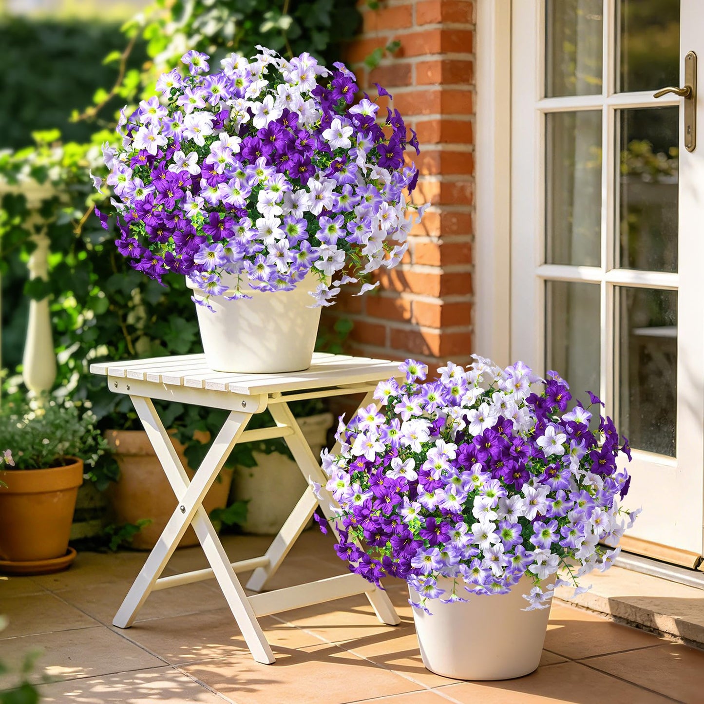 MARTINE MALL 24 Bundles Look Real Artificial Flowers for Outdoors, Realistic Fake Outdoor Flowers, UV Resistant Silk Petunia Flowers for Outside Faux Flowers for Outdoor Garden, Mixed Purple