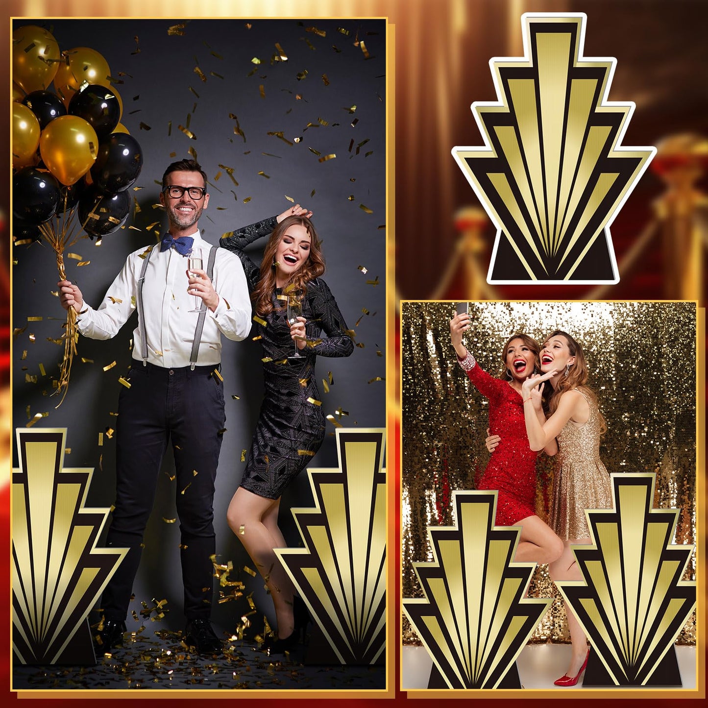 Anglechic 2 Pcs 3.1 ft 1920's Theme Awards Night Party Decorations Party Decor 20's Art Decor Cardboard Stand-ups Cutout Night Props Stand up for Roaring Music Theme Supplies