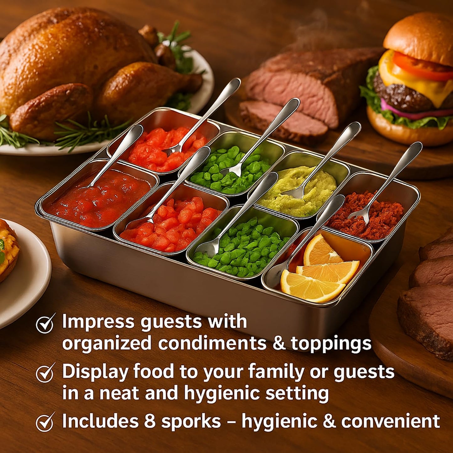 Jugetware Stainless Steel Yakumi Pan, Yakumi Pans, Yakumi Mise En Place, Mise En Place Containers, Japanese Food Container, Condiment Containers, Multi Compartment Food Containers (8 Compartment)