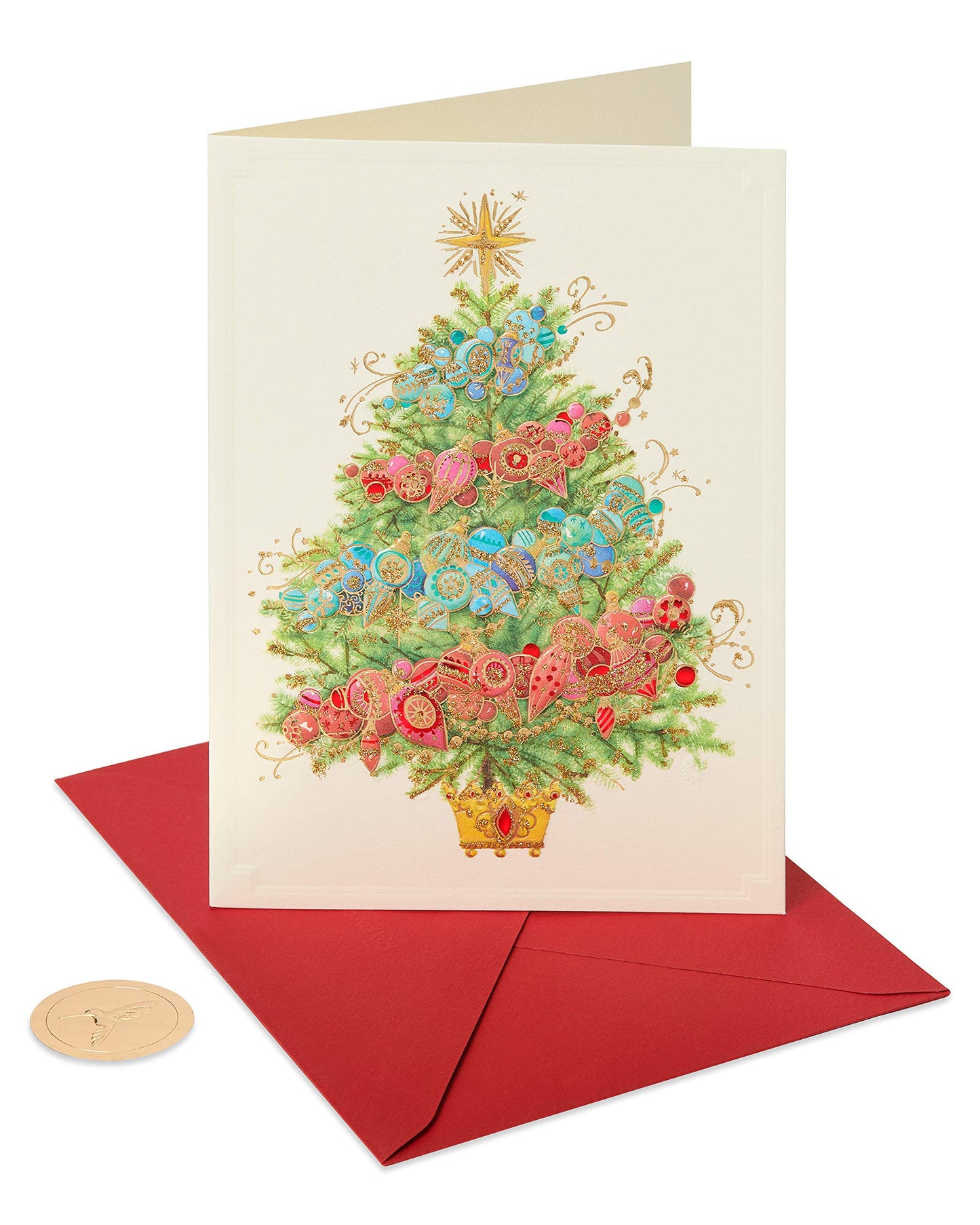 Papyrus Boxed Christmas Cards with Envelopes, Peace and Happiness, Christmas Tree (12-Count)