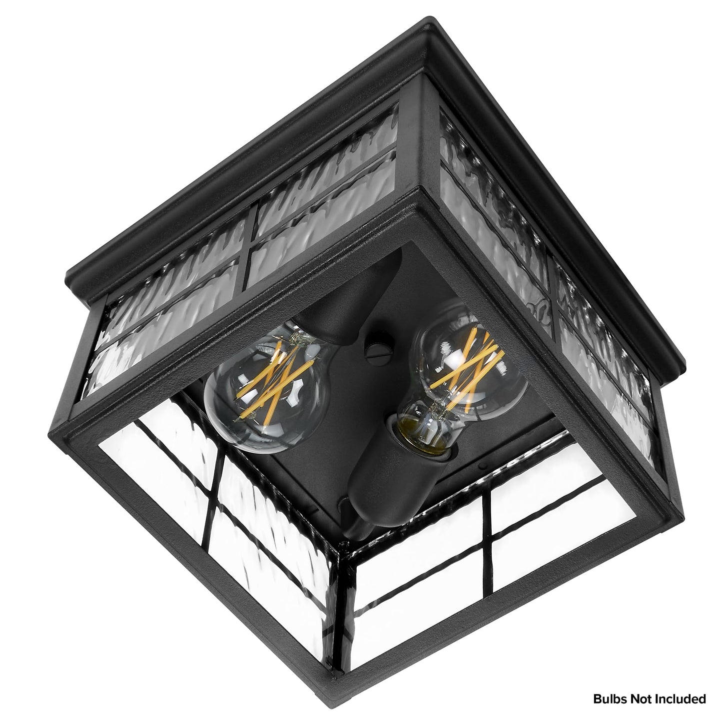 Maxxima Outdoor Flush Mount Ceiling Light Fixture, Black w/Water Glass, 2-Light Square Farmhouse Porch or Patio Light, Close to Ceiling Entryway Outdoor Light, Bulbs Not Included