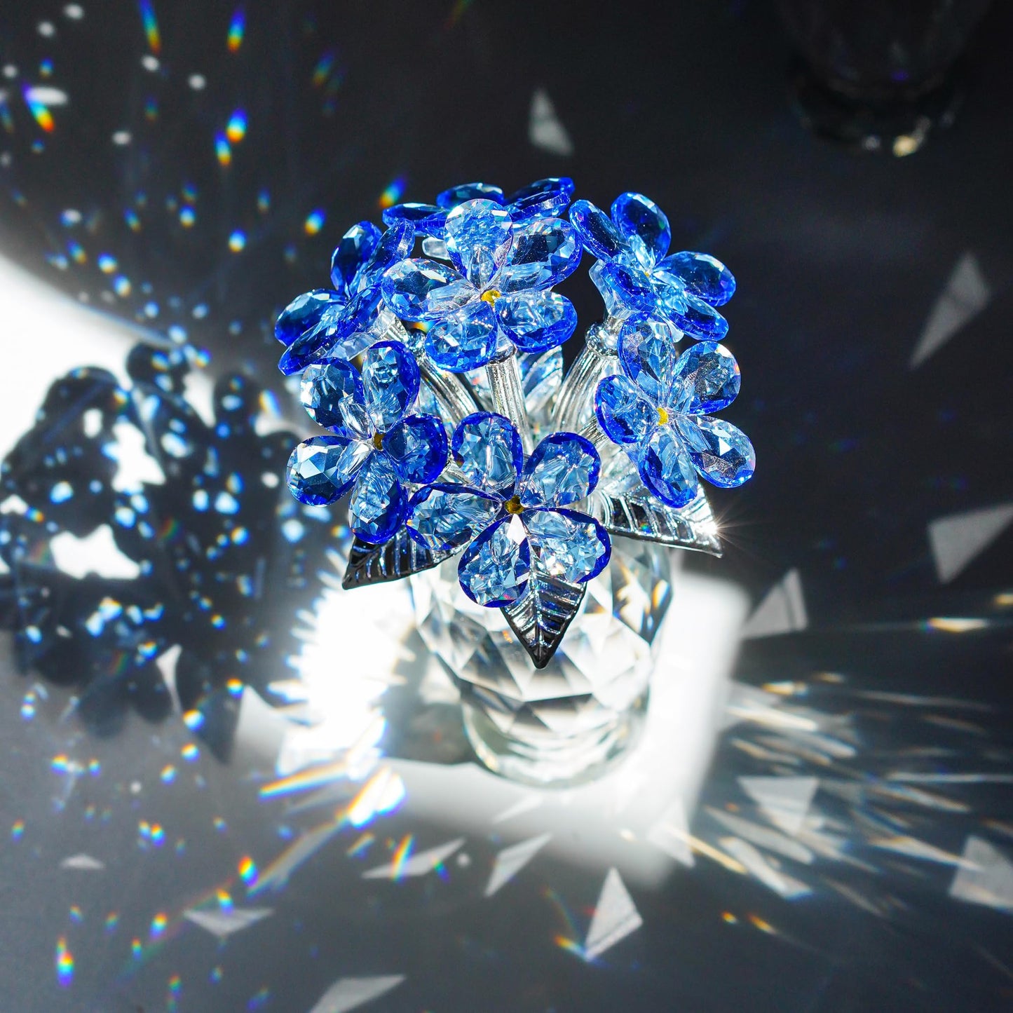H&D HYALINE & DORA Blue Crystal Forget Me Not Flower Figurine,Flower Gifts for Women,Crystal Glass Flower Collectible Ornaments for Home Decor Table Centerpiece