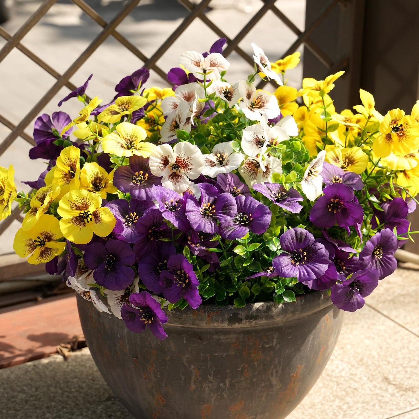 Fanfantoey Artificial Flowers for Outdoors,UV Resistant Fake Flowers Silk Pansy for Outside Porch Yard Patio Home Decor