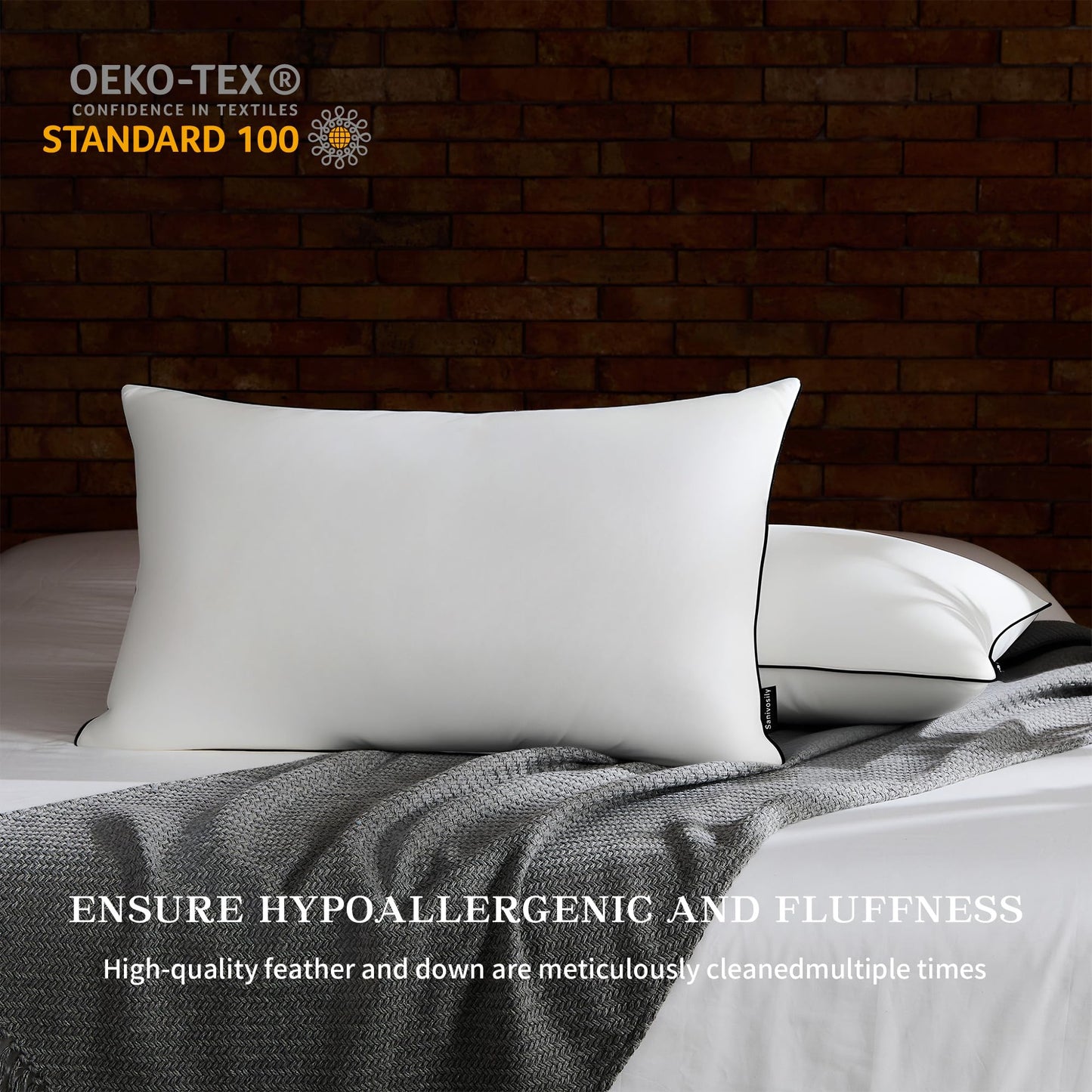 Feather Down Pillow King Size Set of 2, 100% Cotton Luxury Hotel Collection Bed Pillows for Sleeping, Down Surrounded Fluffy Soft Medium Firm Pillows for Side Back Stomach Sleepers 20" x 36"