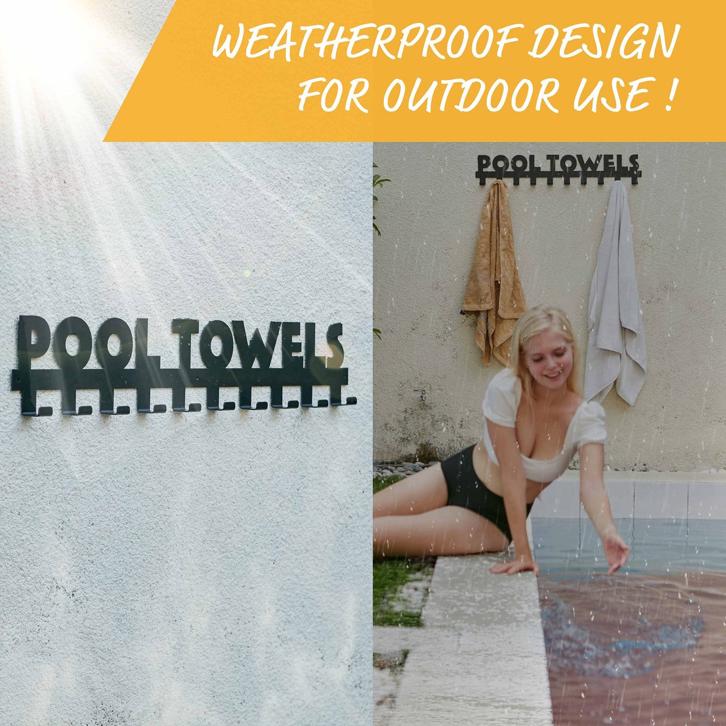 Star Splash Pool Towel Rack – Outdoor Towel Rack Holder & Swimming Pool Accessories, Pool Towel Hanger, Towel Drying Rack Pool Decor, Rust Proof Pool Signs and Decor Outdoor & Inside with 10 Hooks