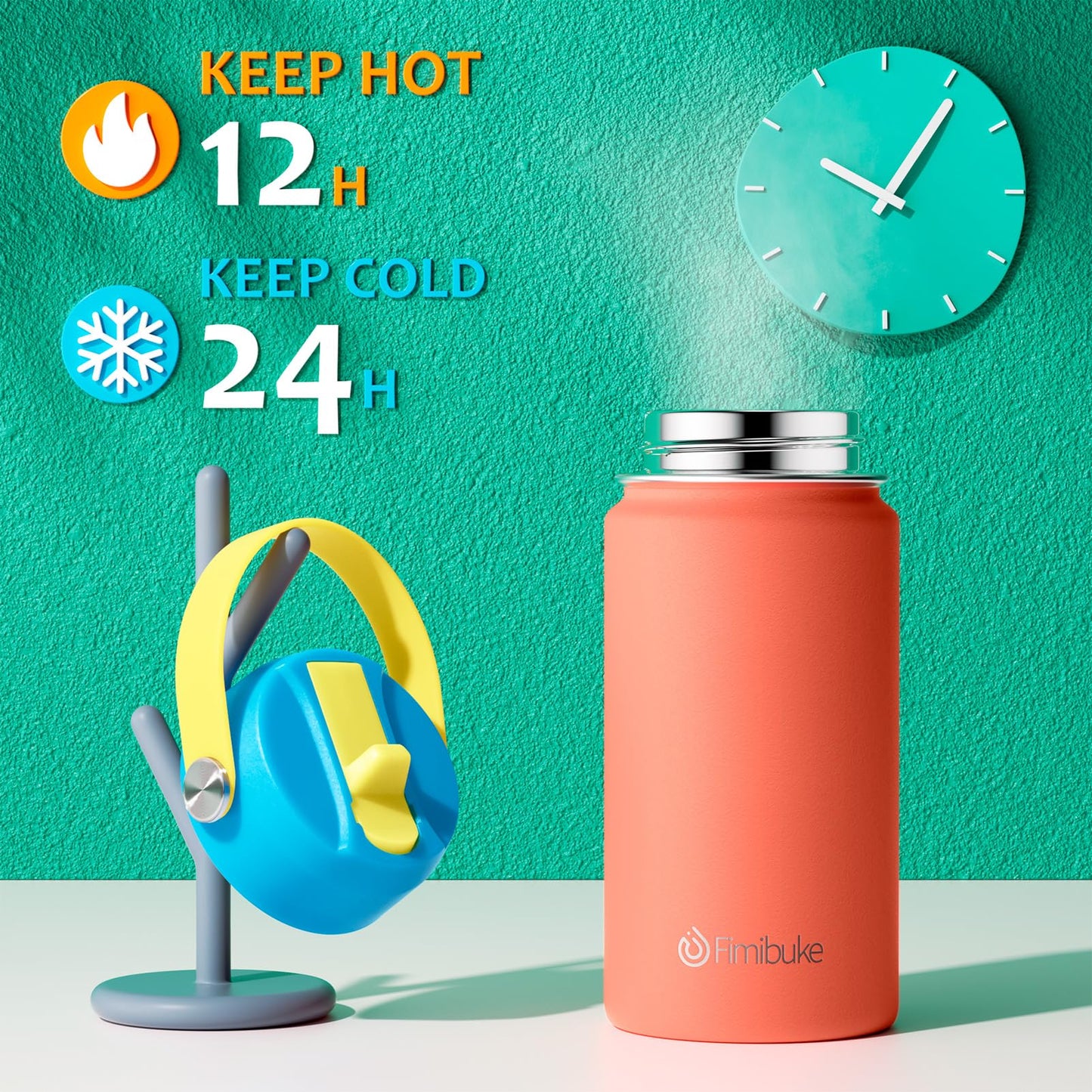 Fimibuke Kids Insulated Water Bottle, 14oz BPA FREE Double Wall Vacuum Tumbler 18/8 Stainless Steel Leak Proof Kids Cups with Straw Metal Water Bottle for School Boys Girls (2 Pack, Ocean Life)