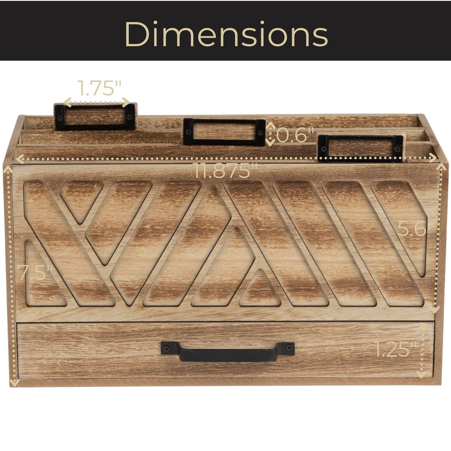 BLU MONACO | Natural Wood Desktop Mail Organizer with Drawer | Three-Tier Mail Sorter with Black Label Holders | Countertop Mail Holder & Document Storage for Home or Office