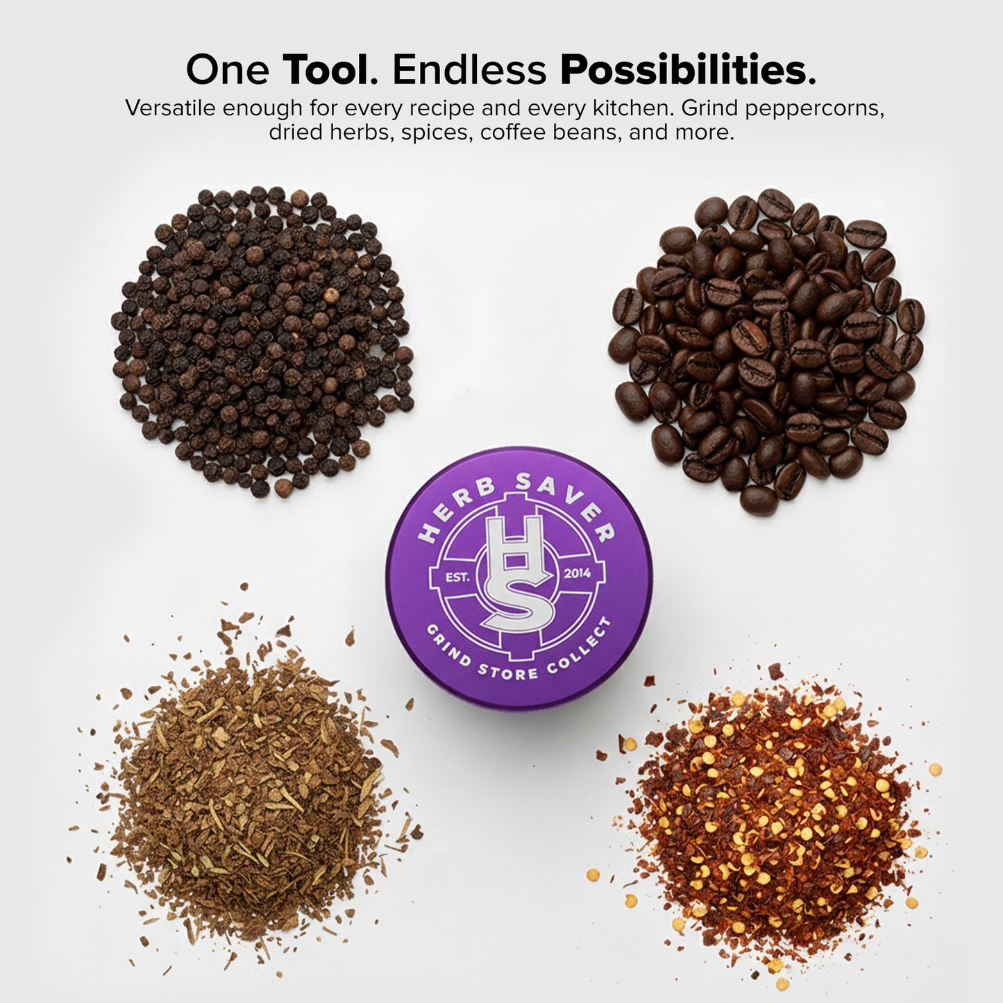 HerbSaver 2.5 Inch Aluminum Spice Grinder – Manual Kitchen Grinder with Sharp Teeth, Magnetic Lid, Matte Finish for Pepper, Salt and Seasonings (Purple)