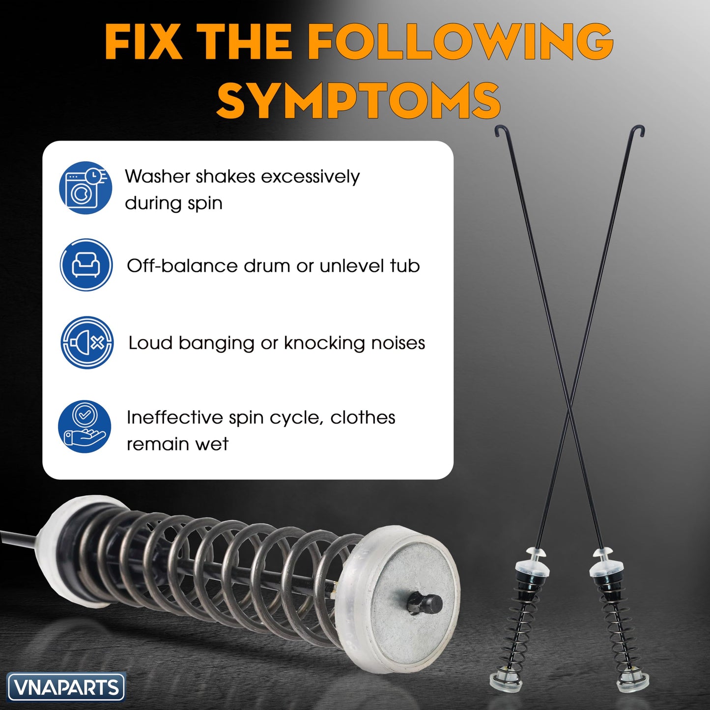 VNAPARTS 26.8 inch Washer Suspension Rod Kit for Whirlpool WTW4655JW0 WTW4655JW1 WTW4655JW2 WTW4850HW0 WTW4850HW1 WTW4850HW2 WTW4855HW1 WTW4850HW3 WTW4855HW0 WTW4855HW2 Top Loader Washing Machine