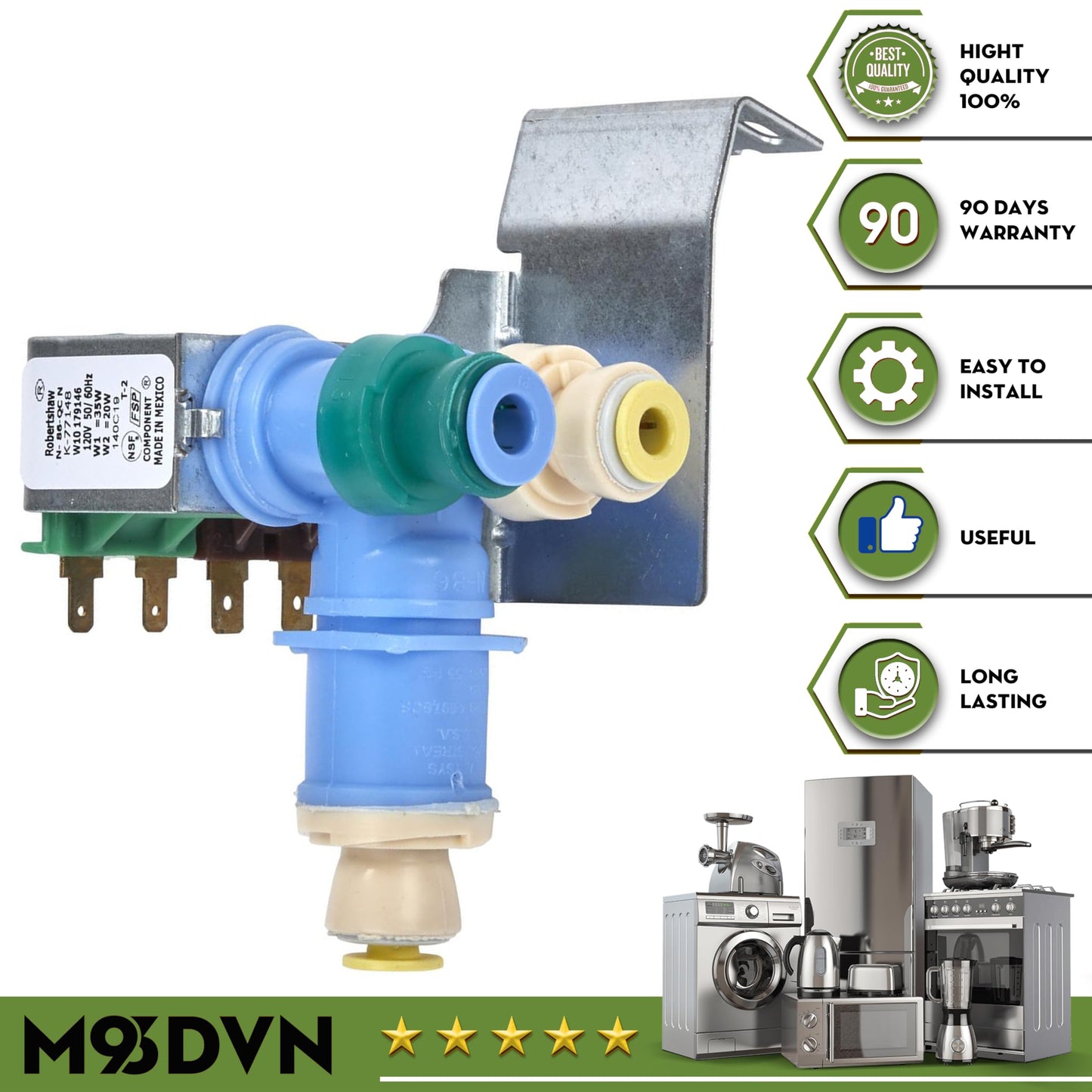 Water Inlet Valve Replacement For Whirlpool WRS325FDAB02 WRS325FDAB04 WRS325FDAT04 WRS325FDAM04 WRS325FDAT02 WRS325FDAB05 WRS325FDAW01 WRS325FDAB06 WRS325FDAM01 WRS325FDAM02 WRS325FDAD02 Refrigerator