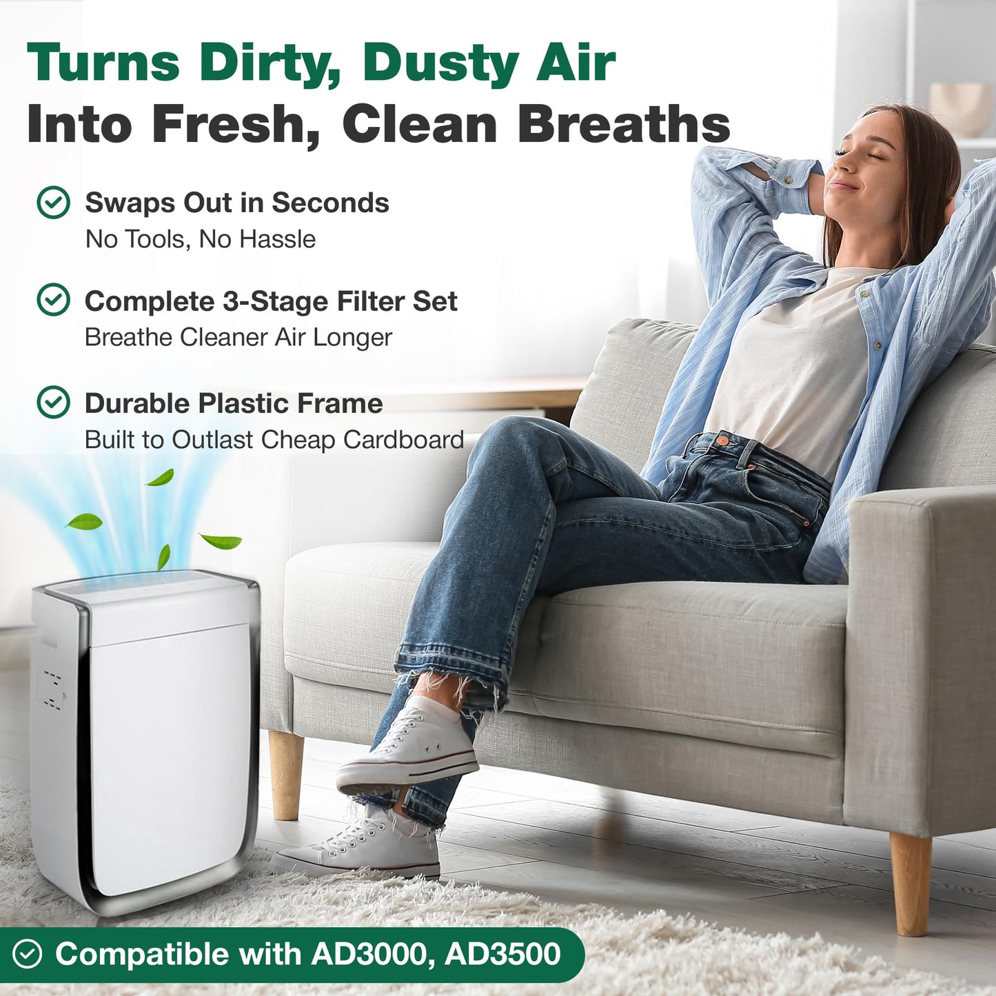 Air Purifier Filter Replacement – Compatible with Air Doctor AD3000 / AD3500 – Includes Replacement Carbon and Per-Filters for Home and Office - Third party-product (2 Carbon and 2 Pre - Filter)