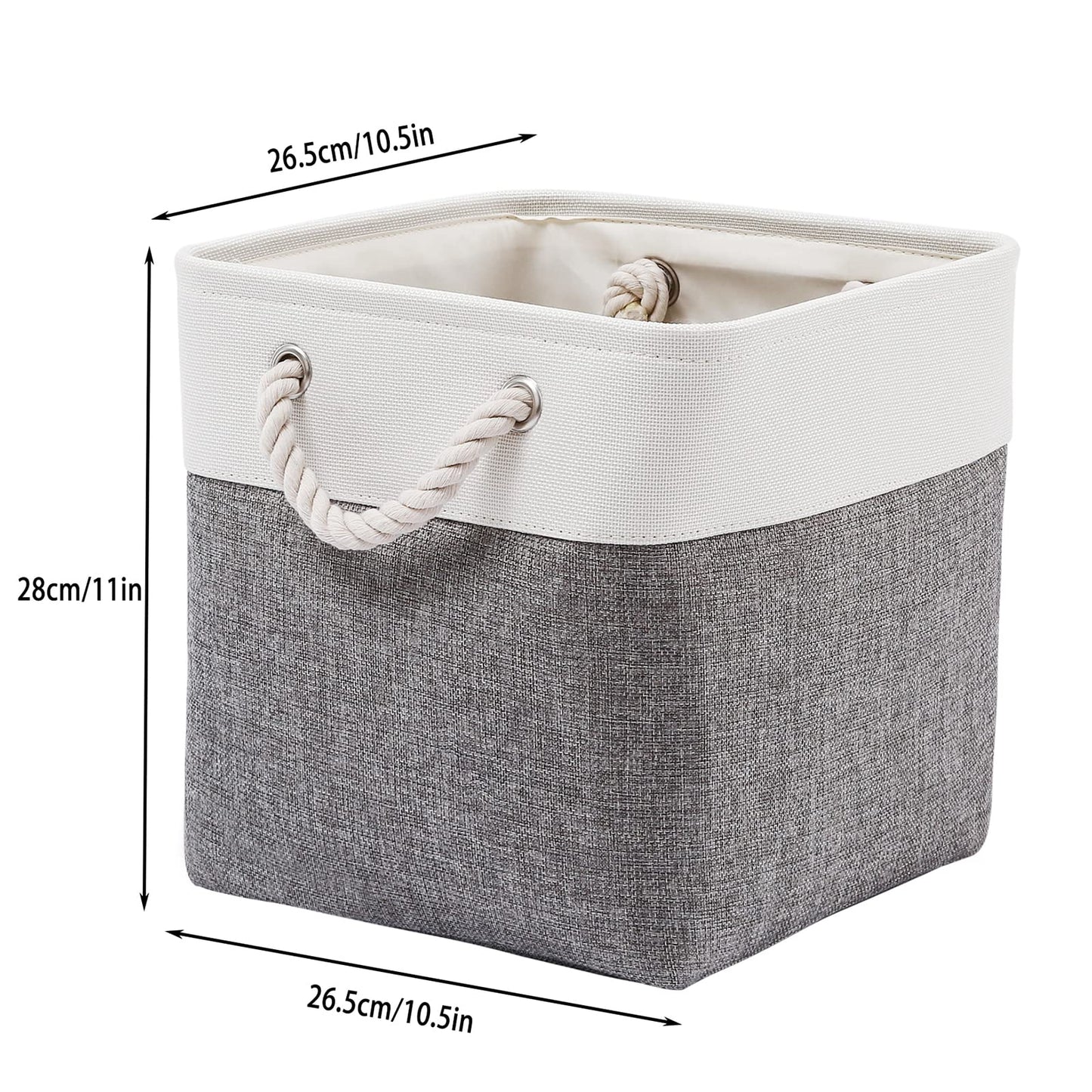 BOFUGA Cube Storage Bins, 6 Pack Collapsible Fabric Storage Cubes, 11 Inch Cube Organizer Bins with Handles (White/Gray)