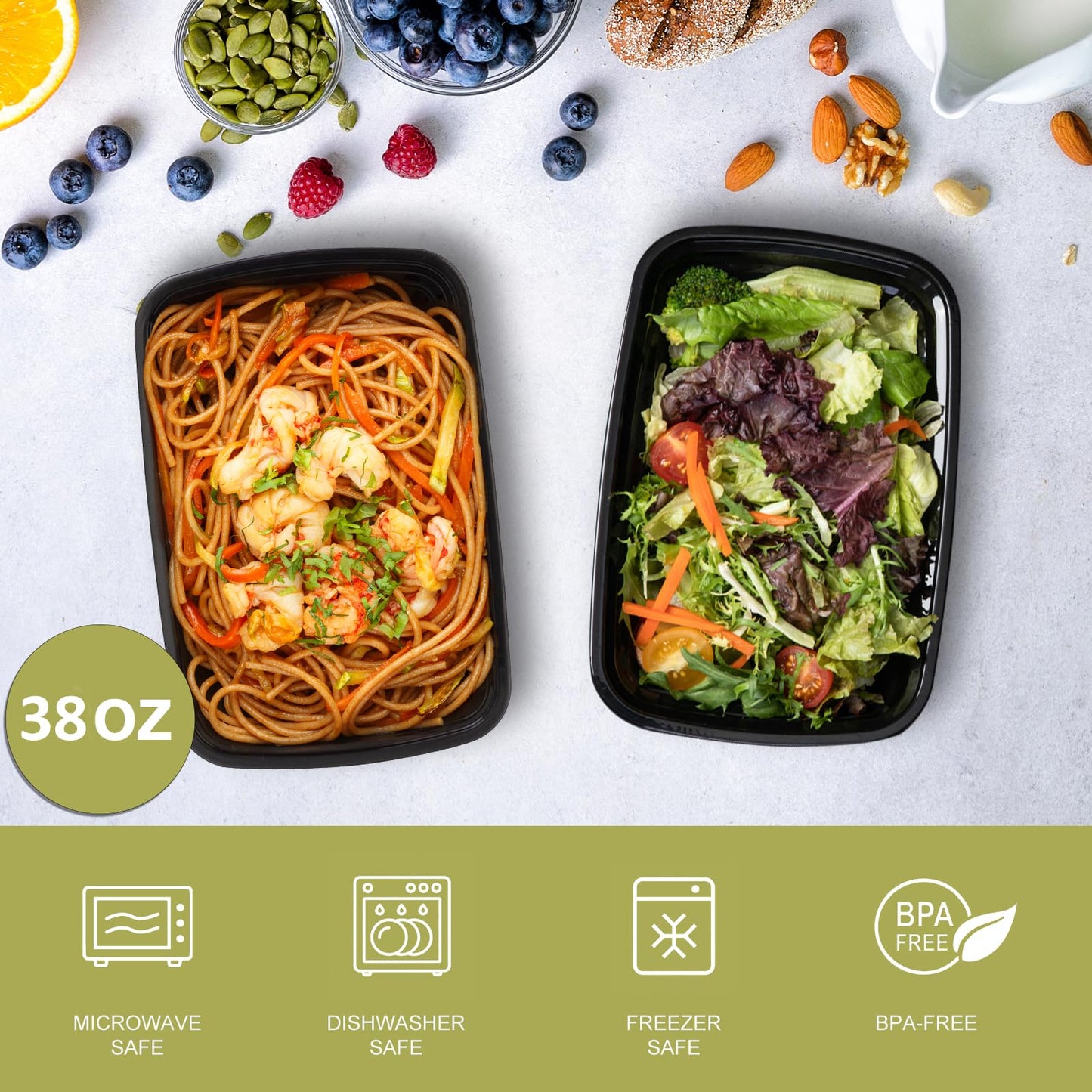 Ezalia 30 Pack Meal Prep Containers 38oz, Plastic To Go Food Containers with Lids, BPA-Free, Microwave/Dishwasher/Freezer Safe