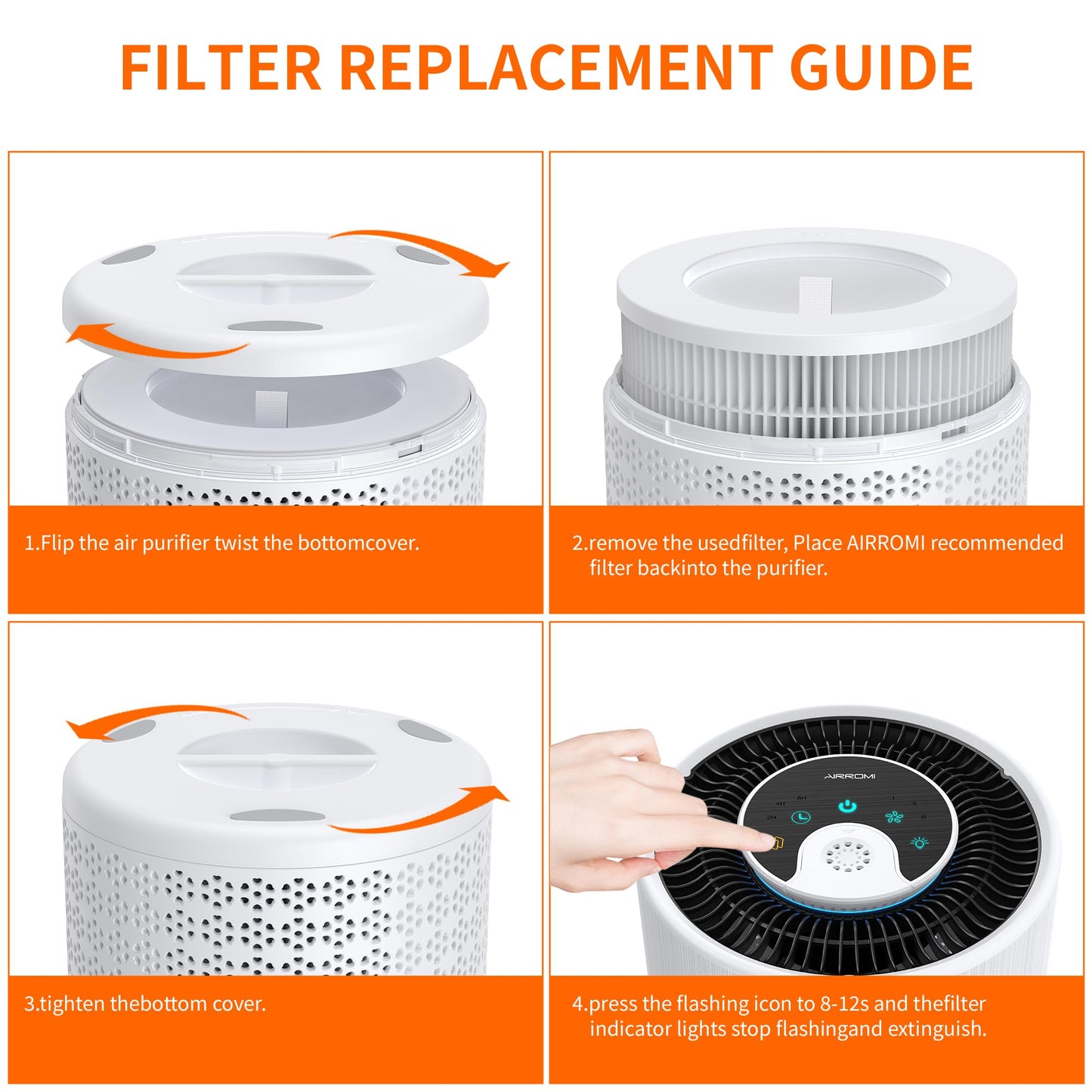 AIRROMI A2001 HEPA Air Purifier Replacement Filter, 3-In-1 Original Filter, Remove 99.97% of 0.3 Micron Particle 2 Pack White Activated Carbon