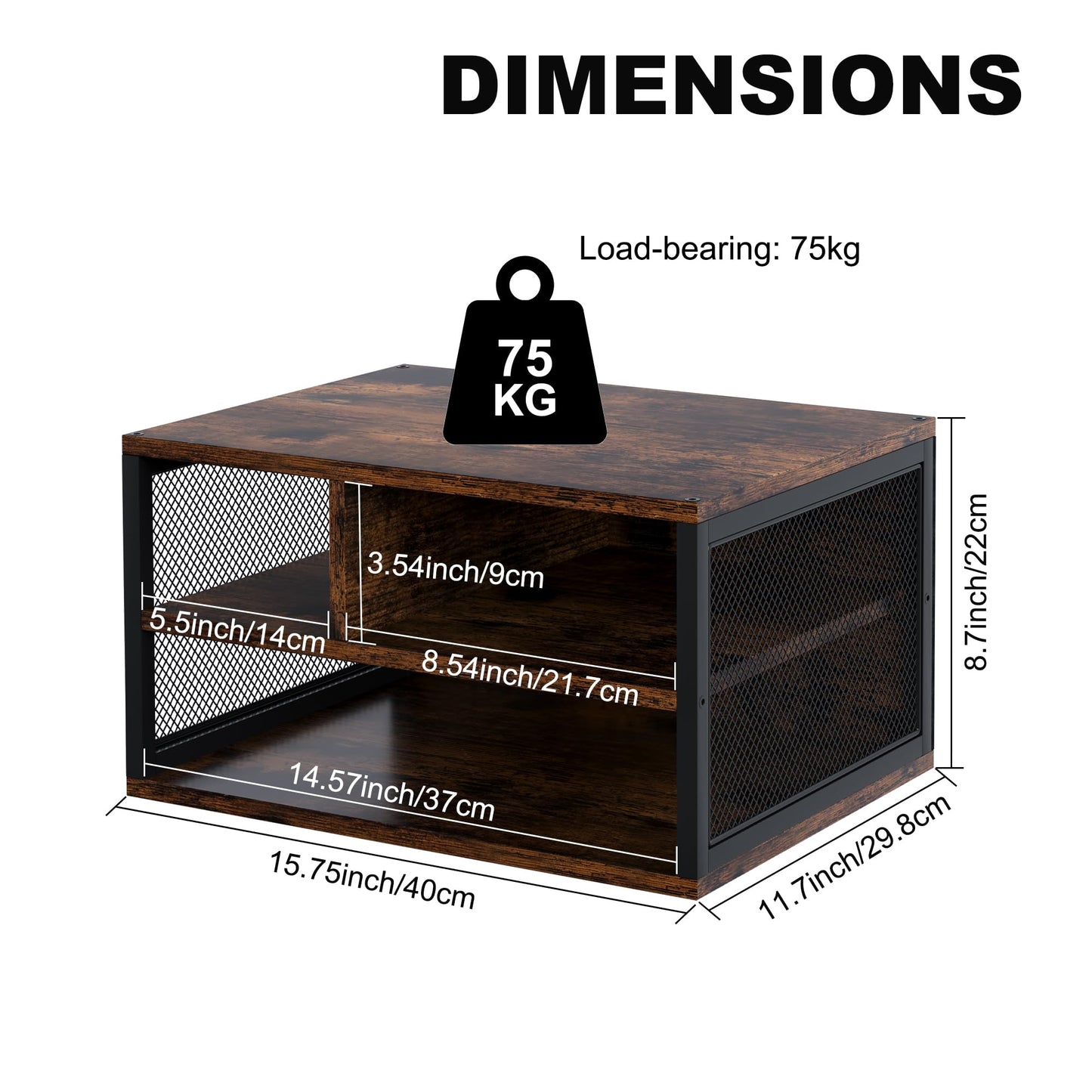 PAG-Mass Wooden Printer Stand with Storage,Multi-Functional 2-Tier Paper Organzier Shelf Printer Table Desk for Home Office with Steel Frame,Antique Brown