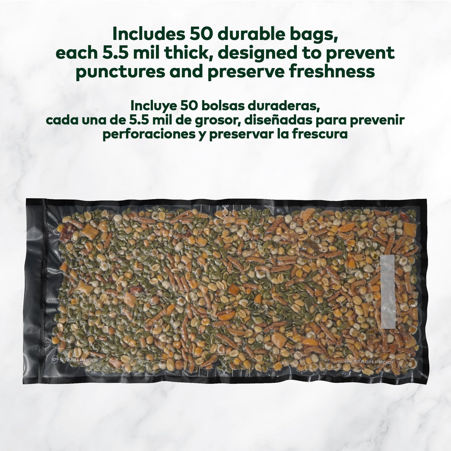 Stash Proof Vacuum Seal Bags 11" x 24" (50 Count) 5.5 Mil, Black and Clear- BPA Free Commerical Grade Food Saver for Storage, Sous Vide, and Meal Prep Sealer Bag