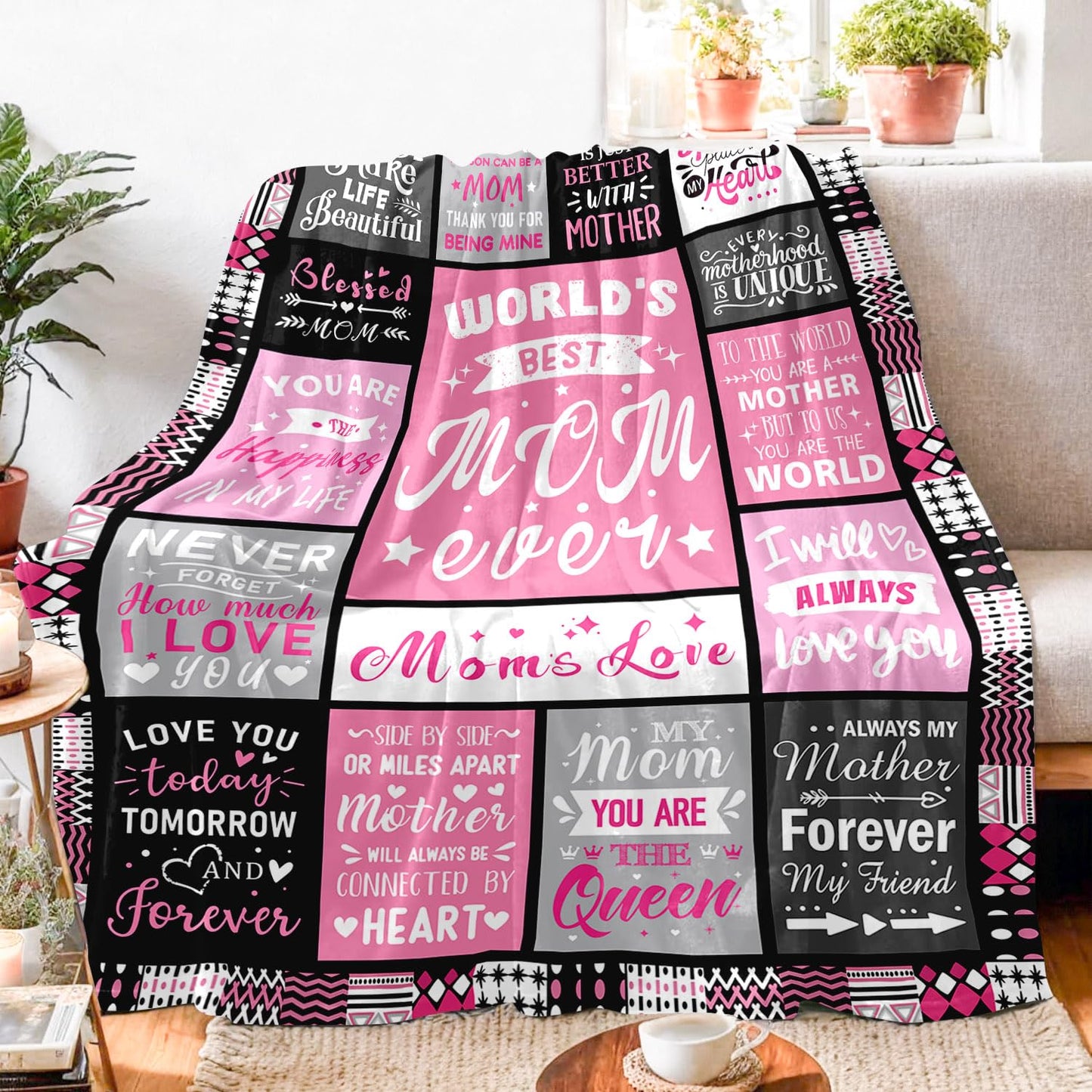 PVDSAVE Moms Birthday Gifts from Daughter Son - Blanket Gifts for Mom - World's Best Mom Ever Gifts - Christmas Valentines Day Mothers Day Birthday Present for Moms - Mother Life Blanket 60"x80"