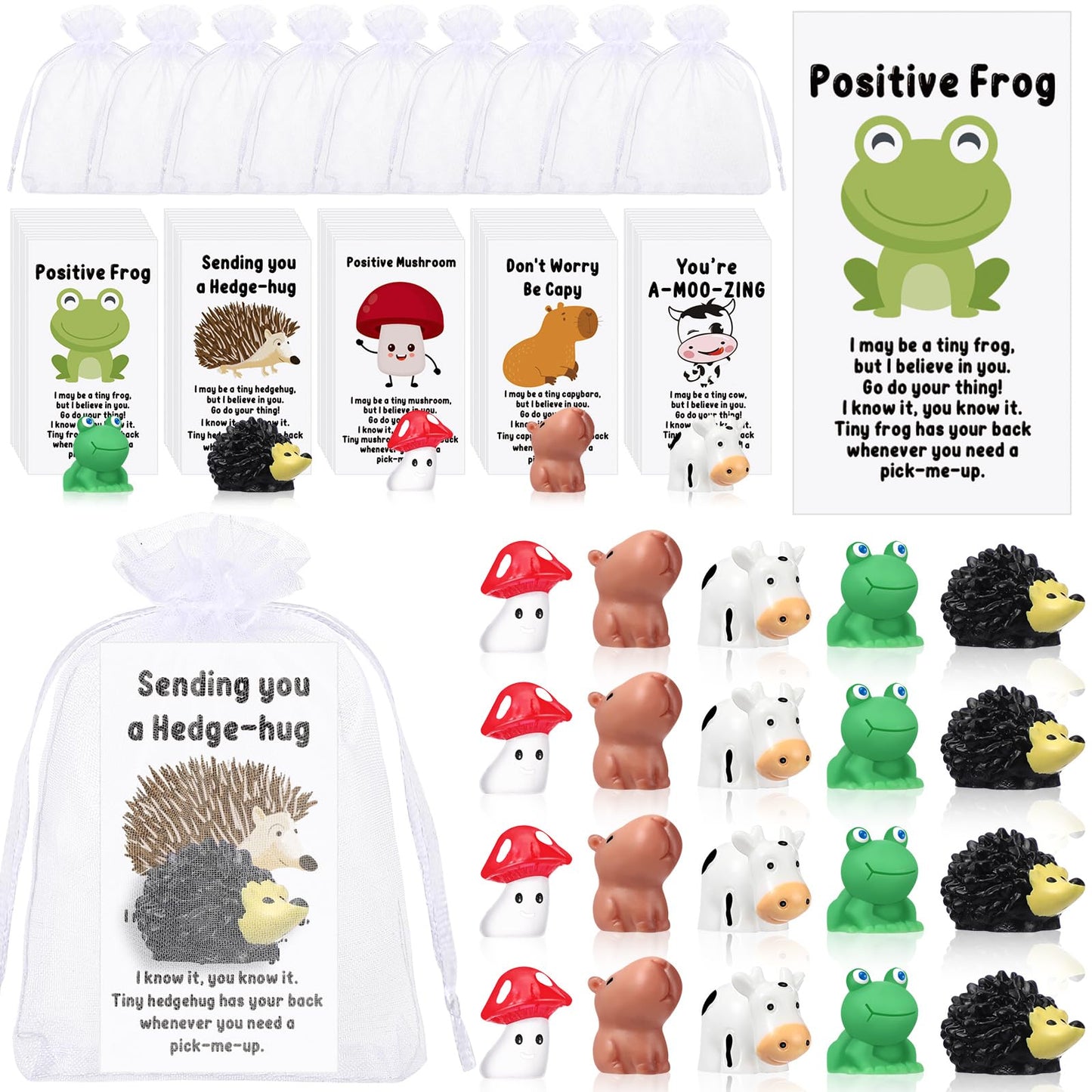Fumete 200 Set End of Year Gift CNA Week Appreciation Gift Bulk for Employee Coworker Positive Resin Animal with Pun Motivation Note Card Inspirational Graduation Thank You Party Favors