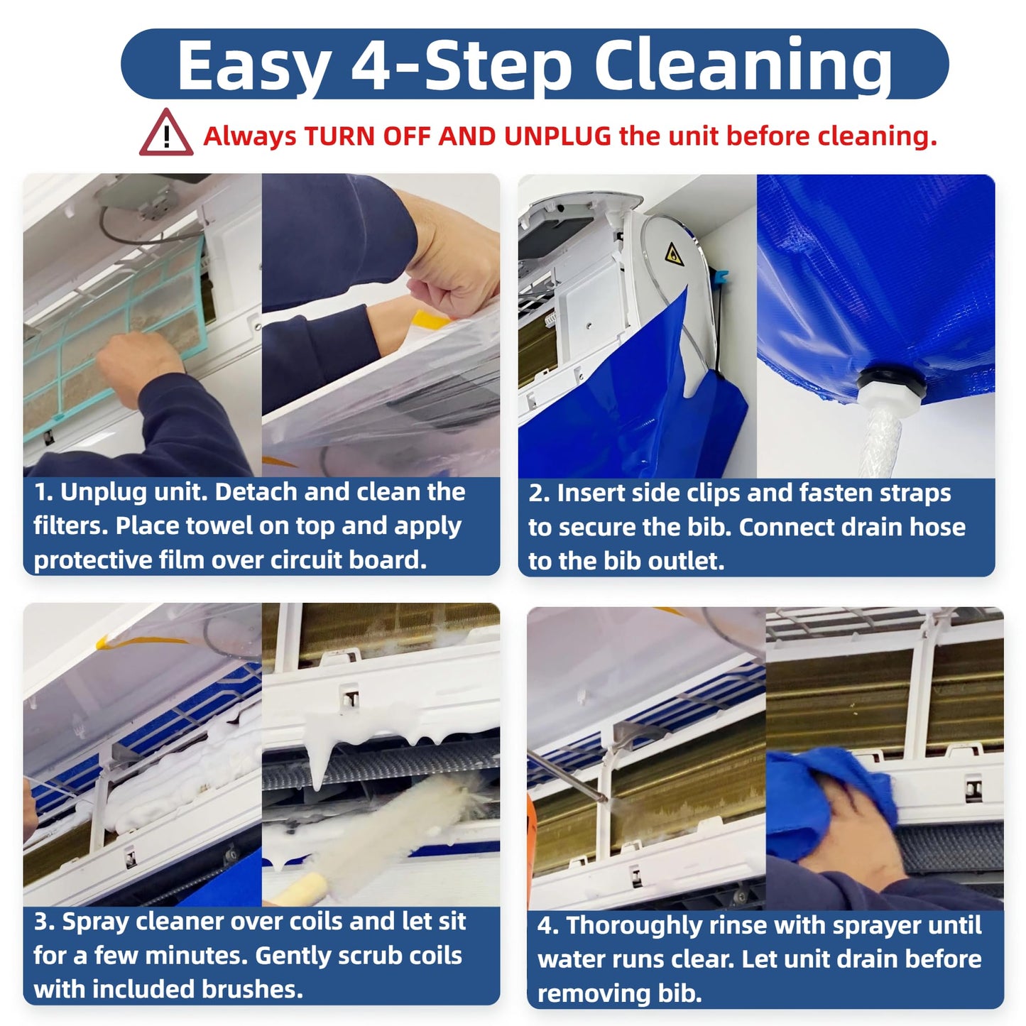 Vitsunth Complete Mini Split Cleaning Kit Bag with Sprayer for 18,000-24,000BTU / 38in-48in Ductless Split Unit Minisplit Cleaning Kit with Waterproof Wash Cover Bib and User Manual