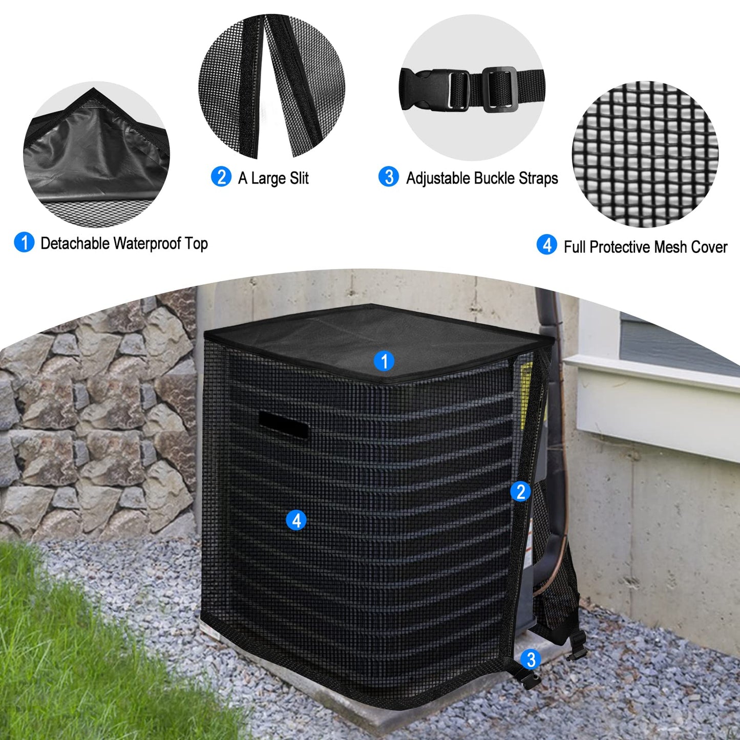 TRELC Air Conditioner Cover for Outside Unit, All Seasons Full Mesh AC Cover with Detachable Waterproof Top, Winter AC Unit Covers Outdoor Against Cottonwood, Leaves, Snow (35.4" x 35.4" x 39.4")