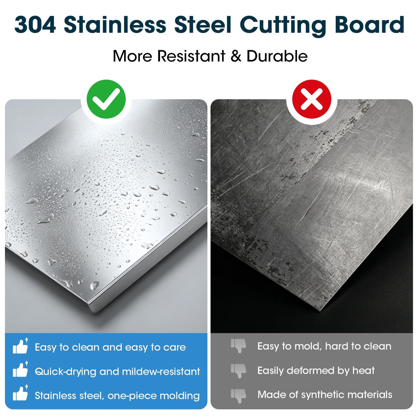 JVGTH 304 Stainless Steel Cutting Boards for Kitchen,Non-Slip,Dishwasher Safe -Ideal for Meat, Vegetables, Fruits, Bread & Baking,Large-sized Cutting Boards (23.6" x 15.7")