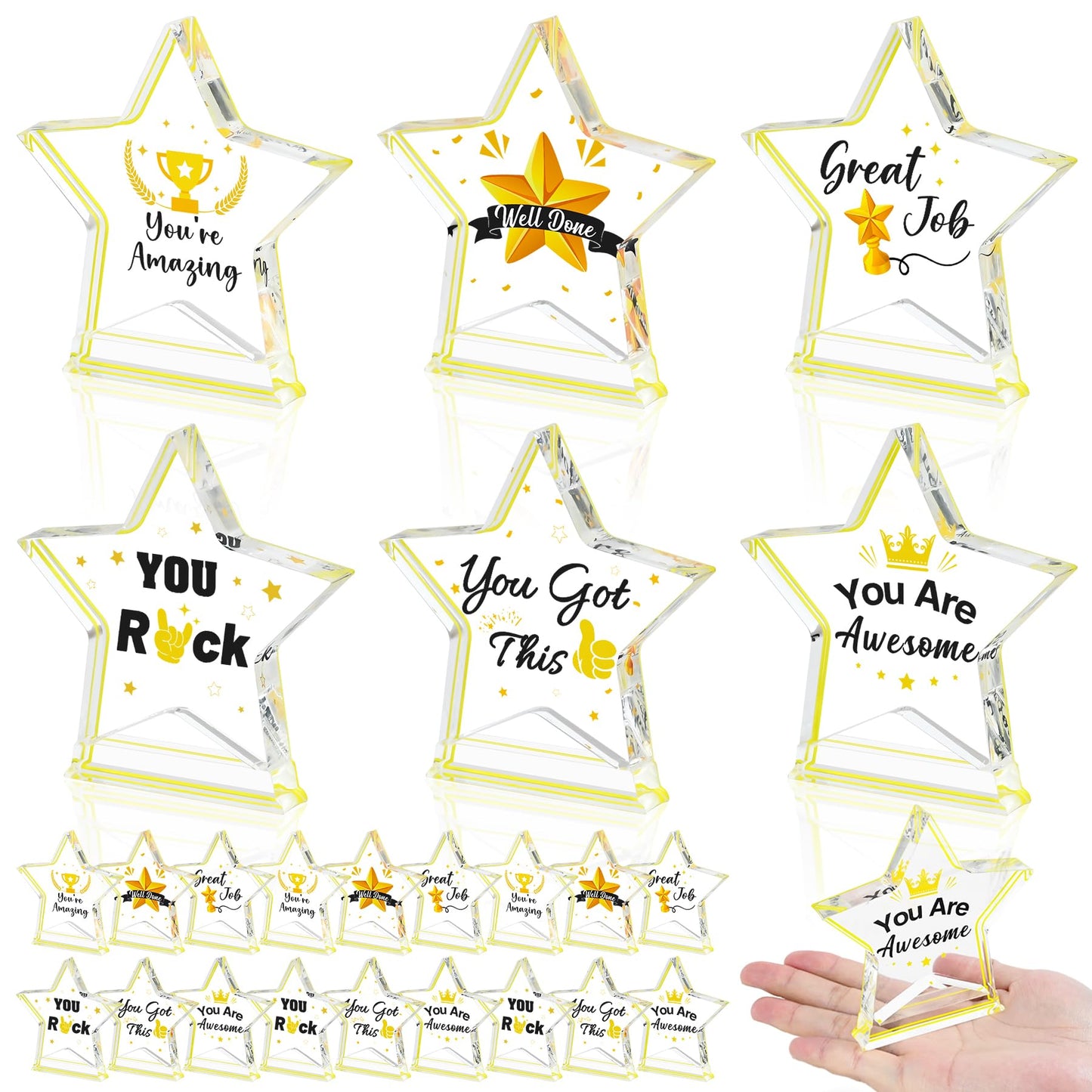 24 Pcs Medium Size Acrylic Employee Appreciation Awards Gifts Bulk Team School Classroom Prizes Motivational Trophies Thank You Recognition Colleagues Students Office Graduation Decor Gold Star