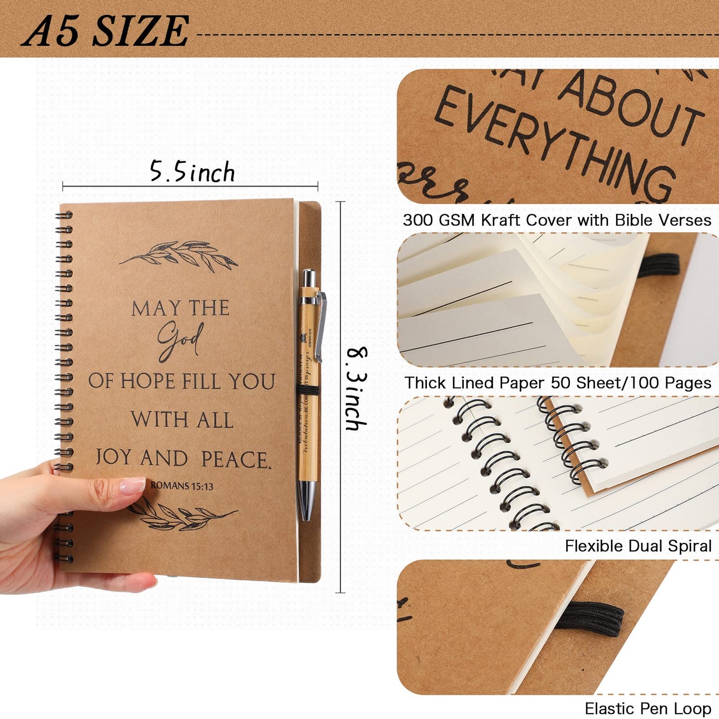 Kosiz 60 Pcs/ 30 Set Father's Day Christian Gift Bulk A5 Spiral Notebook 5.5"x8.3" Christian Prayer Journal Bible Ballpoint Pen Fathers Day Religious Gift for Men Sunday School Church Member (Brown)