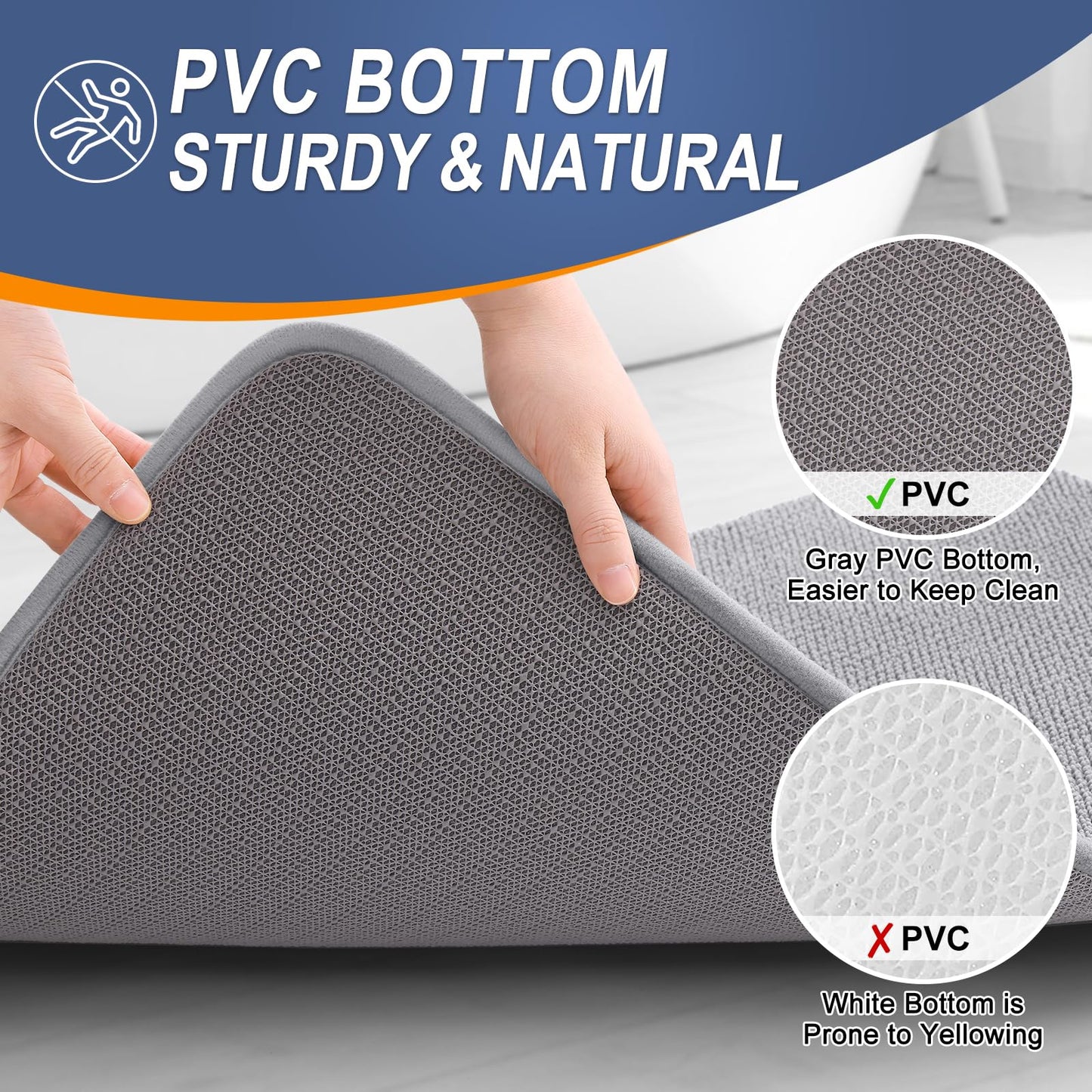 OLANLY Thick Memory Foam Bathroom Runner Rugs 44x24, Extra Soft Absorbent Long Bath Rug, Quick Dry Bath Mats, Non-Slip, Machine Washable Mat for Bathroom, Tub and Shower, Home Decor Accessories, Grey