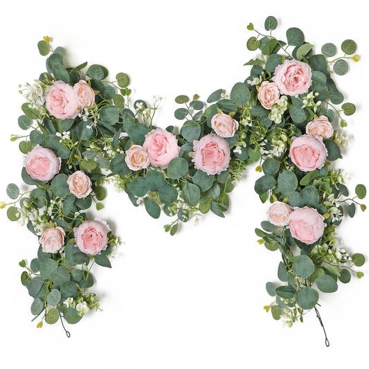 SOMYTING 2 Pack 13FT Flower Garland, Artificial Rose Vine Fake Flower Garland Silk Rose Peony Hanging Vine Faux Floral Garlands for Wedding Party Arch Table Wall Backdrop Decoration (Light Pink, 2PCS)