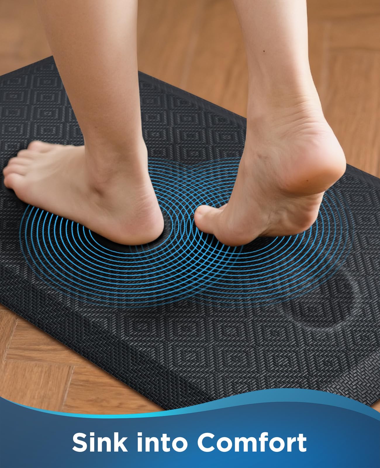 Ophanie Kitchen Mats for Floor, 3/4 inch Thick, 17x28 Anti Fatigue Cushioned Mat, Kitchen Rugs, Waterproof, Comfort Ergonomic Standing Mat for Office, Home, Sink, Black Non-Slip Ridged Bottom