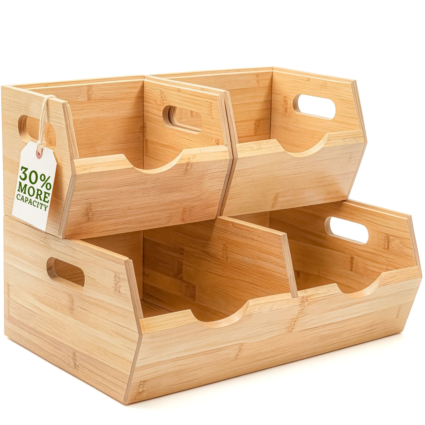 HOMESTEAD Extra Large Bamboo Pantry Storage Bins – 30% Larger, Stackable Potato Onion Storage Bin, Large Pantry Organizers and Storage, Produce Vegetable Organizer, Set of 3