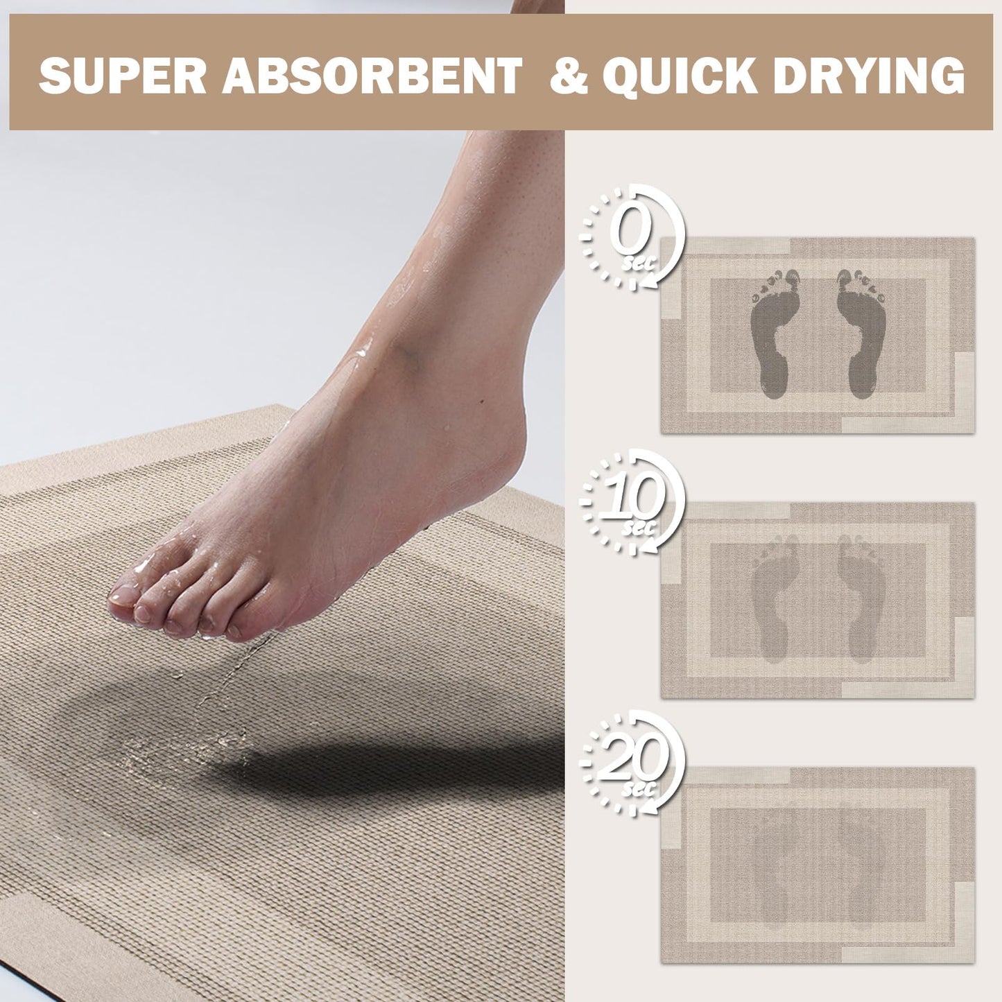 YDKGL Non Slip Bath Mat, Rubber Backing Ultra Thin Bathroom Rugs Fit Under Door Quick Dry Super Absorbent Washable Bath Rug Shower Mat for Bathroom Floor Bathtub Shower Sink, Easy Care Beige 20"x 32"