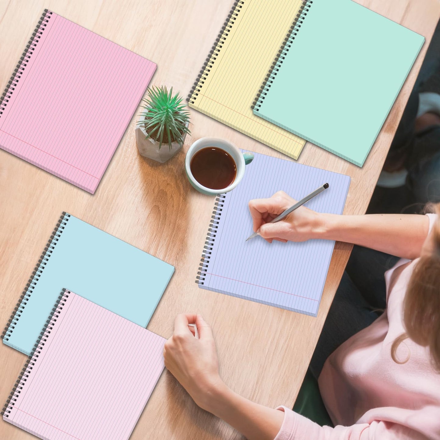 gisgfim 6 Packs 9.5" x 11" Landscape Note Pads College Ruled Notebooks Perforated NotePads 40 Sheets Punched Top Spiral Bound Notebooks 80GSM Lined Notepads for School,Office,Home（Pastel Color）