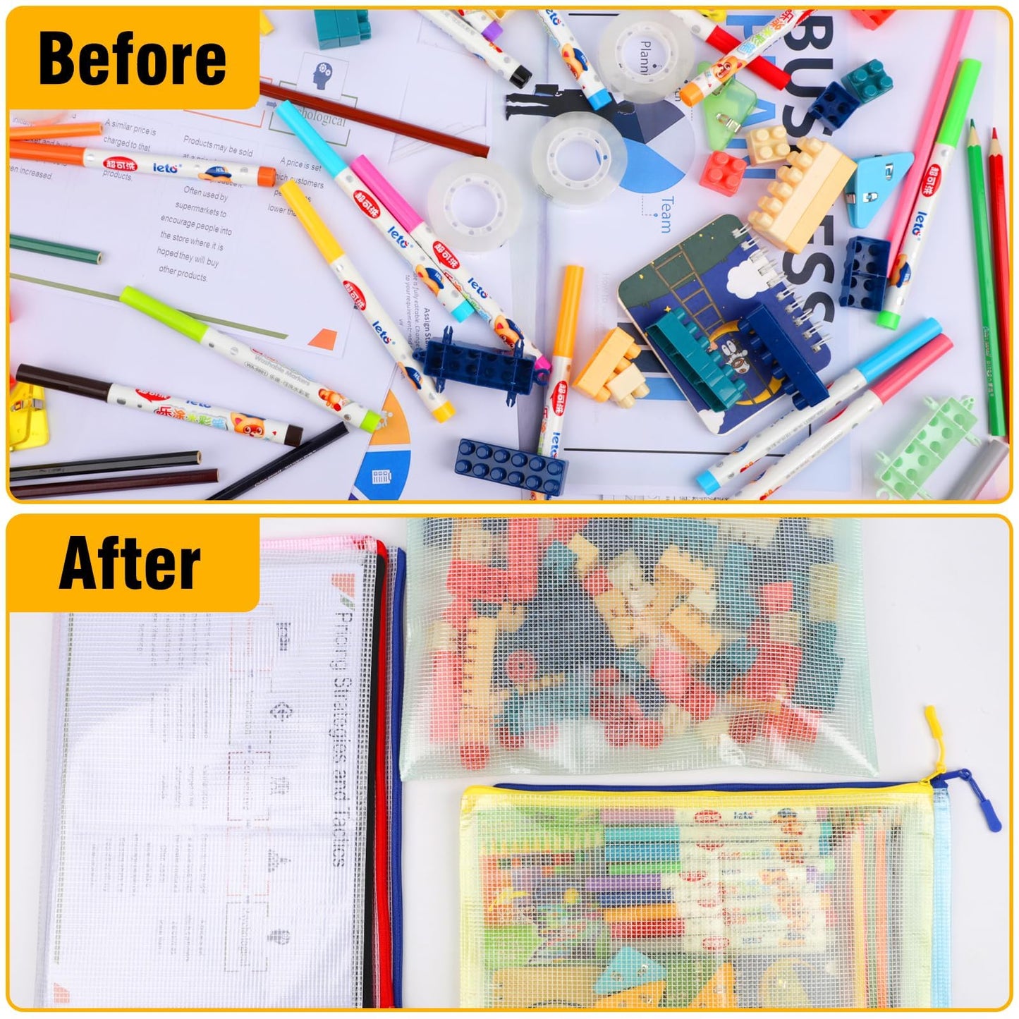 60pcs Large A4 Mesh Zipper Pouch File Bags YOPCDJ Reusable Zippered Pouches for Organizing Classroom, Board Game Storage, Puzzle Bags