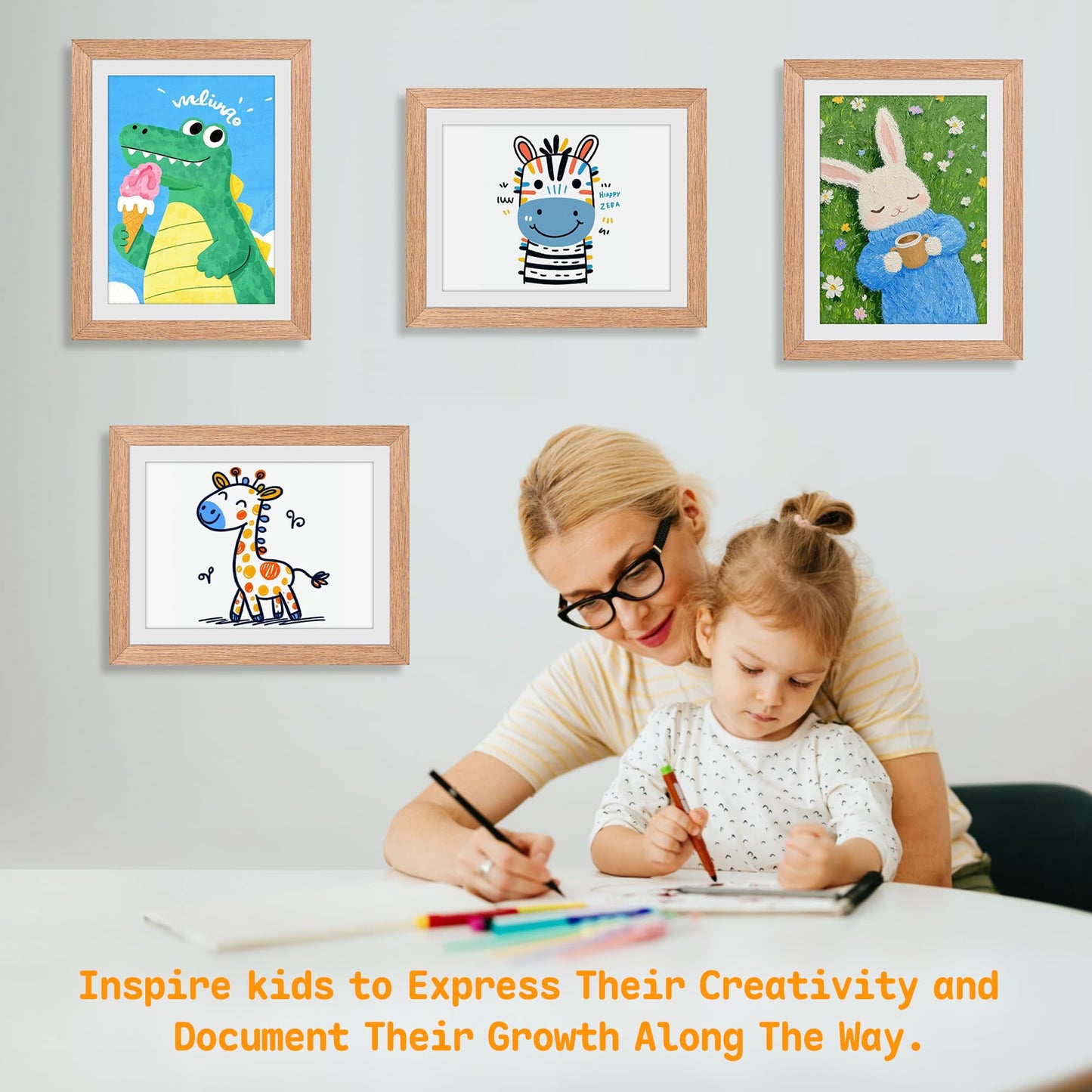 4 Pack Kids Artwork Frames Changeable 8.5 x 11 Inch Children Art Projects Children Art Frames Front Opening Picture Display Frame Holds 150 Drawings for Craft Storage, Room Decor, Portfolio, Wood