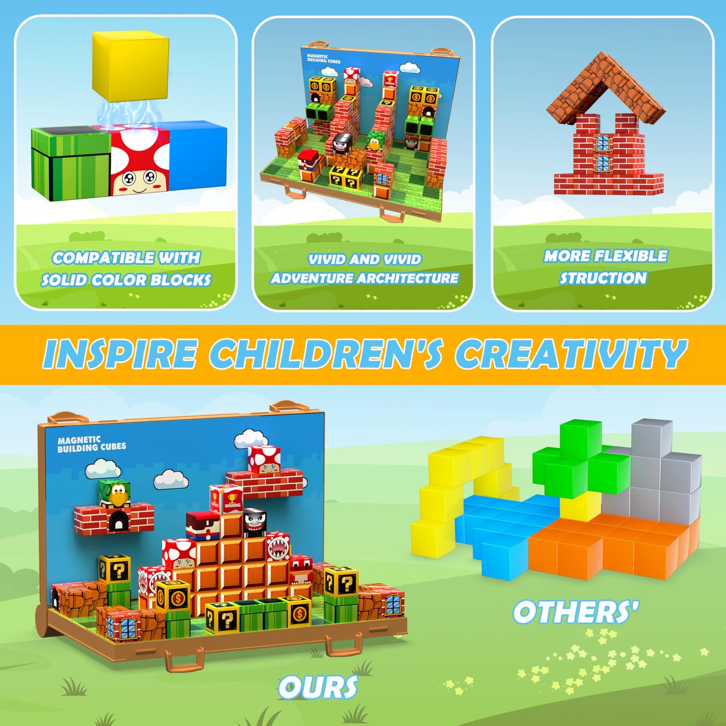 Magnetic Blocks, Build 3D Magnet Building Toys World with Magnetic Tiles, Foldable Magnet Board, STEM Sensory Toy for Kids, Toy Building Sets Gifts for Age 3 4 5 6-10 Year Old Boys Girls