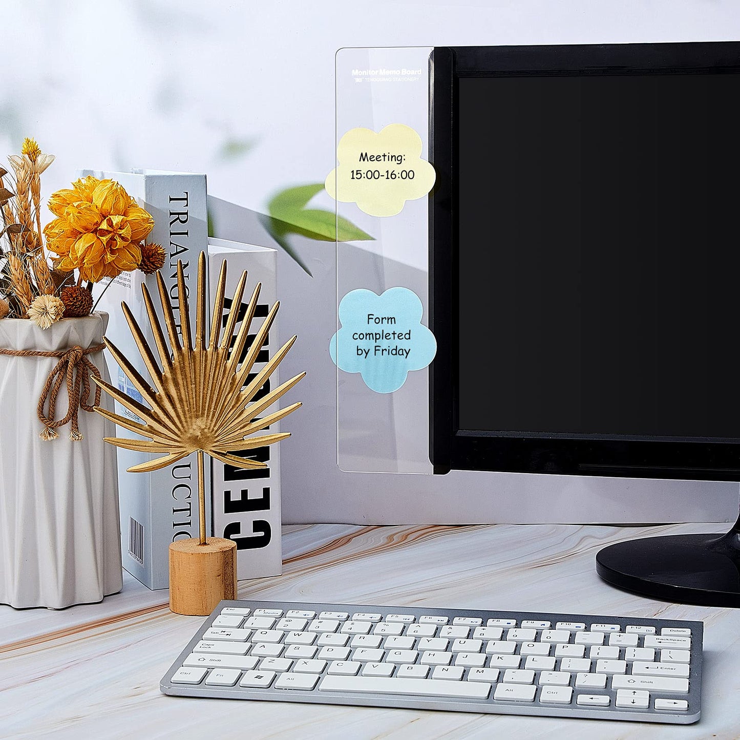 Zonon 24 Pieces Monitor Memo Board, Memo Boards for Computers Transparent Acrylic Monitor Side Panel Office Desk Accessories Desktop Computer Sticky Note Holder for Office Home Work Desk