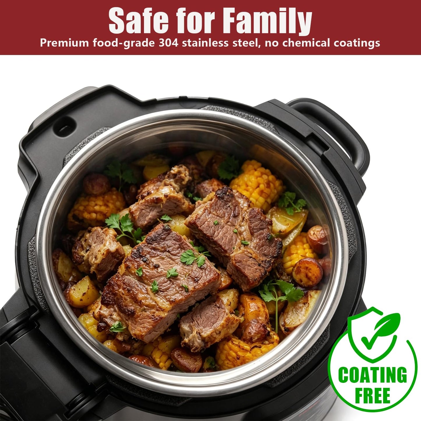 Stainless Steel Inner Pot Compatible with Ninja Foodi 8Qt, Food Grade 304 Replacement Insert Liner, Thick Bottom Even Heating Non-Toxic Pressure Cooker Accessory
