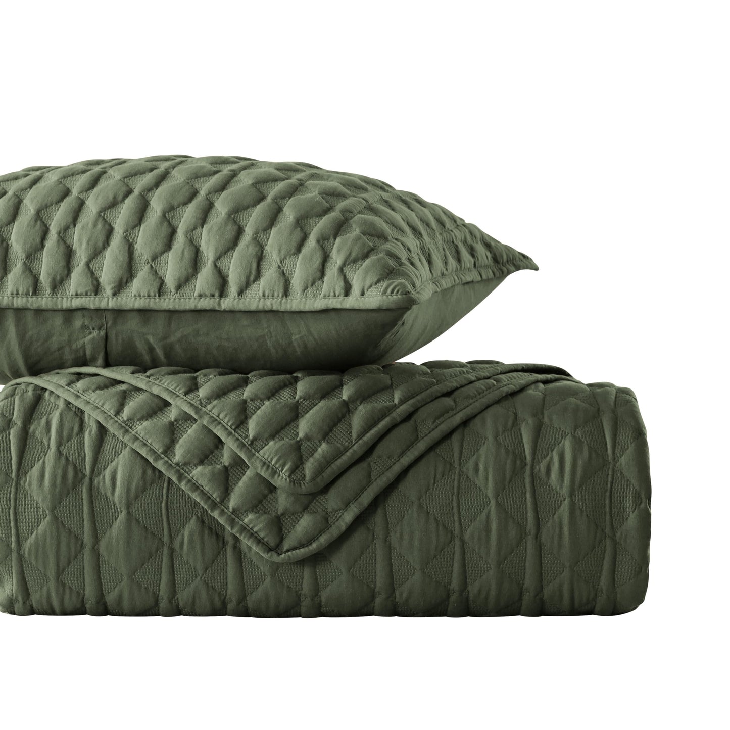 WDCOZY Olive Green Quilt King Size Bedding Set with 2 Pillow Shams, Lightweight Soft Bedspread Coverlet, Thin Comforter Bed Cover for All Season, 3 Pieces, 104x90 inches
