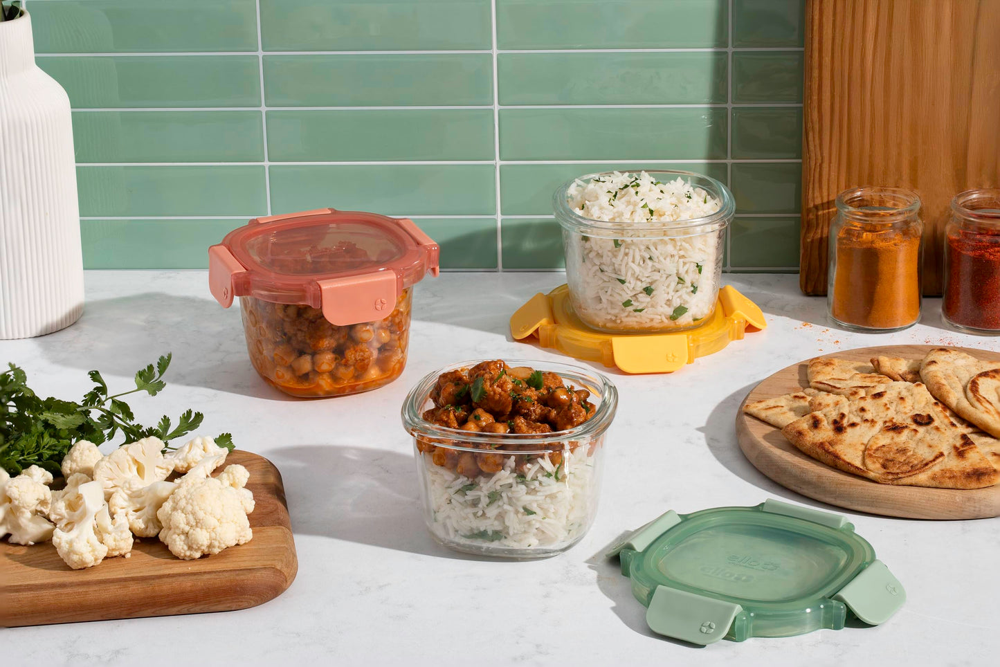 Ello Color Lock 2 Cup 6PC, 3 Pack Glass Meal Prep Sets Leak-Proof Glass Food Storage Containers with Airtight BPA-Free Plastic Lids, Dishwasher, Microwave, and Freezer Safe, Desert Festival
