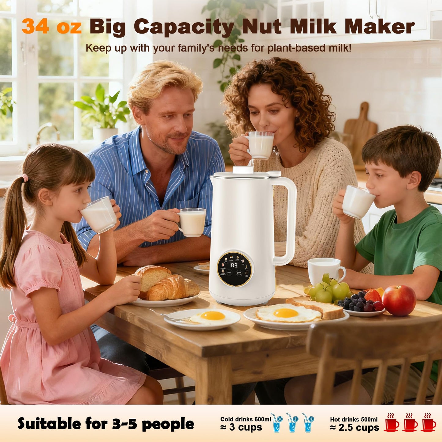 34oz Nut Milk Maker, 10 in 1 Automatic Nut Milk Maker, 304 stainless steel inner container with 10 Blades,Soy Milk Machine,Plant Based Milks Homemade Oat,Chowder,Juice,Almond Milk Machine